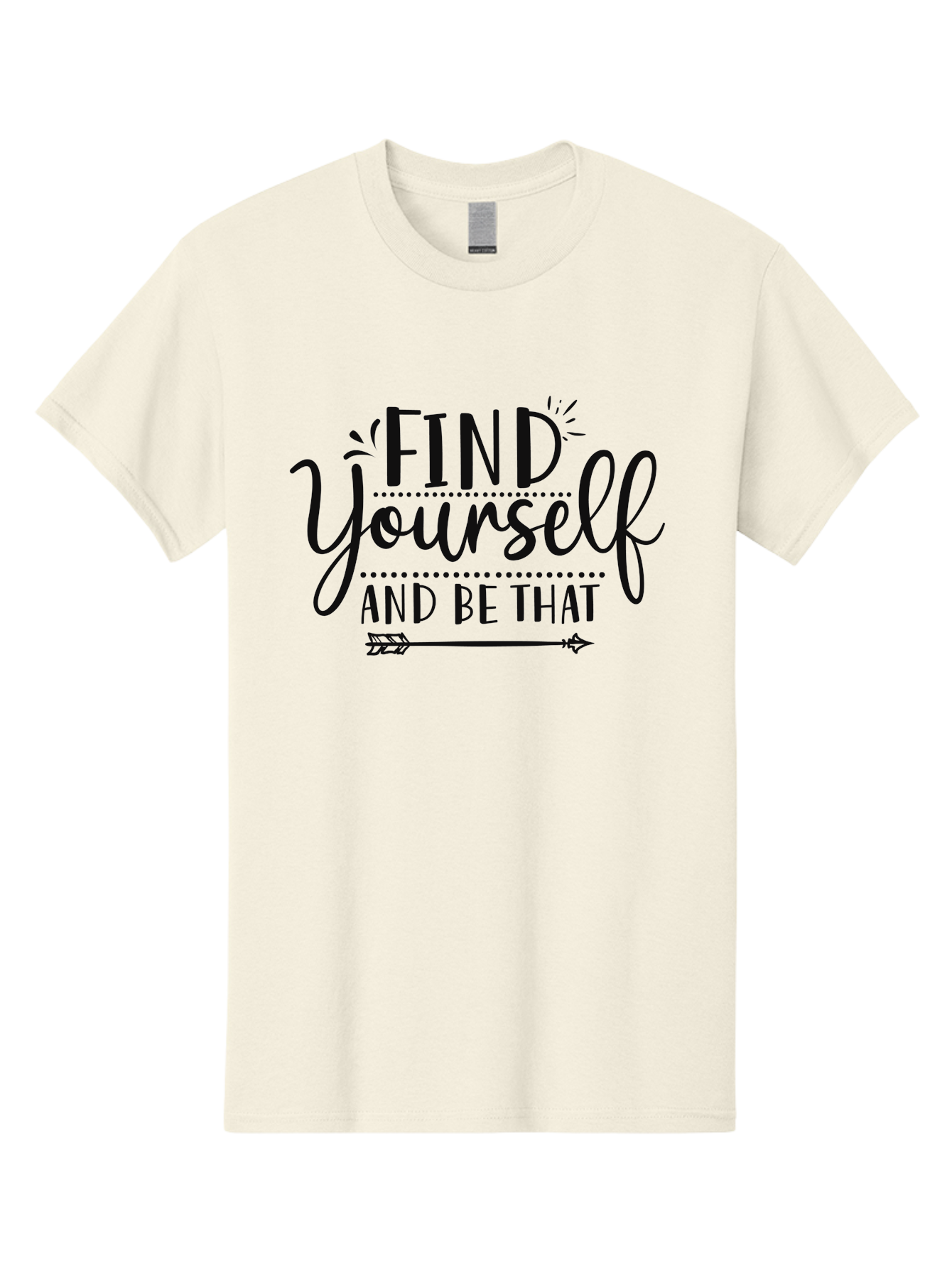 Find-Yourself-And-Be-That Men'S Graphic Tee, 100% Cotton, Comfortable Casual Summer Wear, Machine Washable, Inspirational Quote, Motivational Phrase, Self-Discovery, Empowerment, Positivity, Arrow Symbol, Bold Typography, Dotted Lines, Aad393
