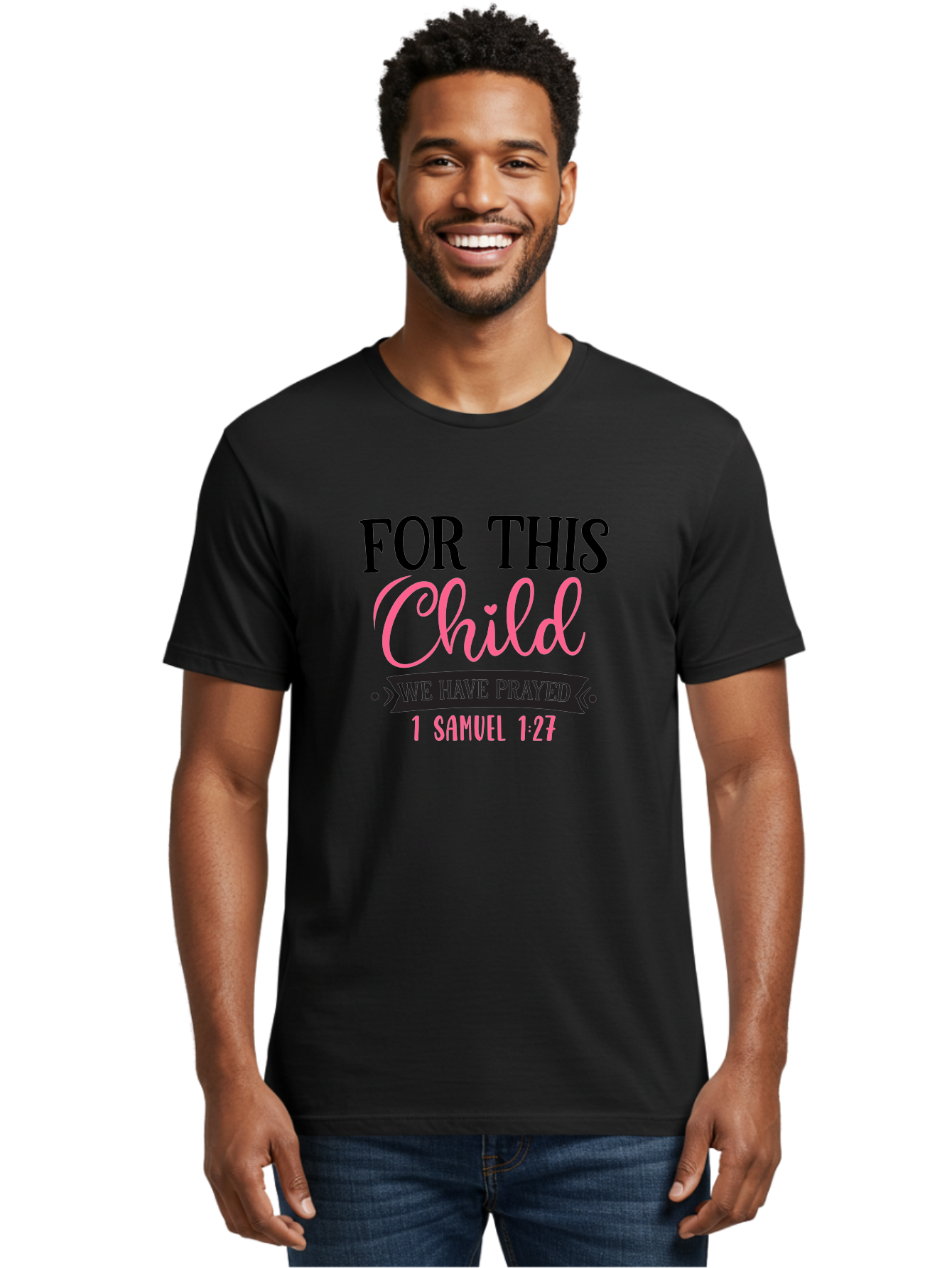 For-This-Child-We-Have-Prayed Men'S Graphic Tee, 100% Cotton, Comfortable Casual Summer Wear, Machine Washable, Inspirational Quote, Bible Verse, 1 Samuel 1:27, Child'S Blessing, Prayer For Kids, Faith-Based Message, Scripture For Parents, Aad397