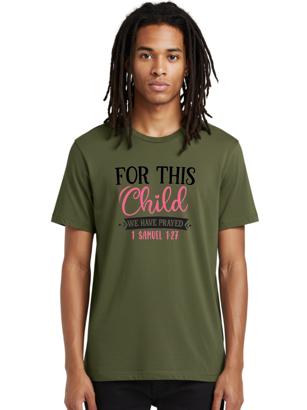 For-This-Child-We-Have-Prayed Men'S Graphic Tee, 100% Cotton, Comfortable Casual Summer Wear, Machine Washable, Inspirational Quote, Bible Verse, 1 Samuel 1:27, Child'S Blessing, Prayer For Kids, Faith-Based Message, Scripture For Parents, Aad397