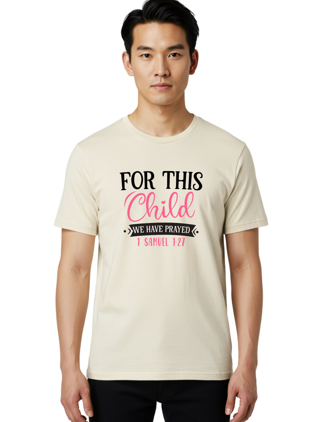 For-This-Child-We-Have-Prayed Men'S Graphic Tee, 100% Cotton, Comfortable Casual Summer Wear, Machine Washable, Inspirational Quote, Bible Verse, 1 Samuel 1:27, Child'S Blessing, Prayer For Kids, Faith-Based Message, Scripture For Parents, Aad397