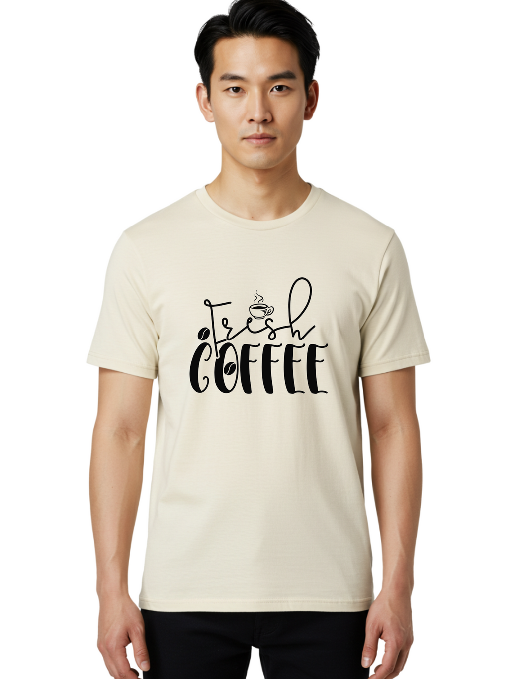 Fresh-Coffee Men'S Graphic Tee, 100% Cotton, Comfortable Casual Summer Wear, Machine Washable, Fresh Coffee, Coffee Beans, Steaming Hot Coffee, Morning Coffee, Coffee Lover, Coffee Shop Sign, Coffee Advertisement, Gourmet Coffee, Aad399