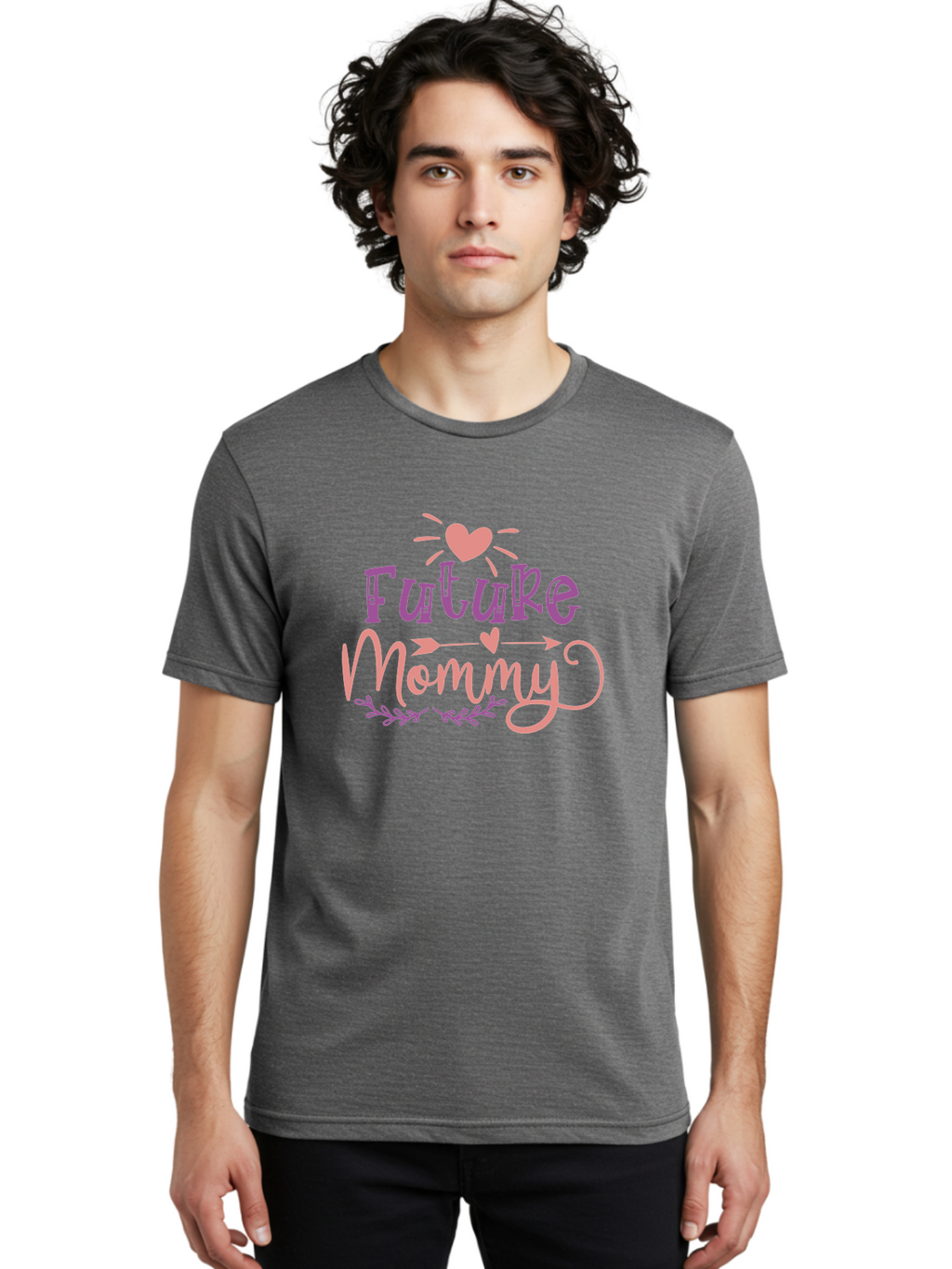 Future-Mommy Men'S Graphic Tee, 100% Cotton, Comfortable Casual Summer Wear, Machine Washable, Future Mommy, Pregnancy Announcement, Baby On Board, New Mom, Heart Design, Arrow Symbol, Floral Wreath, Motherhood, Parenting Journey, Love, Aad403
