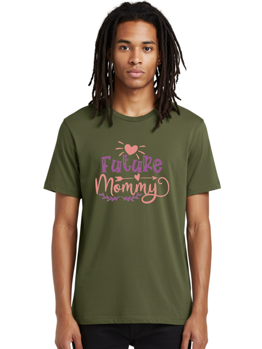 Future-Mommy Men'S Graphic Tee, 100% Cotton, Comfortable Casual Summer Wear, Machine Washable, Future Mommy, Pregnancy Announcement, Baby On Board, New Mom, Heart Design, Arrow Symbol, Floral Wreath, Motherhood, Parenting Journey, Love, Aad403