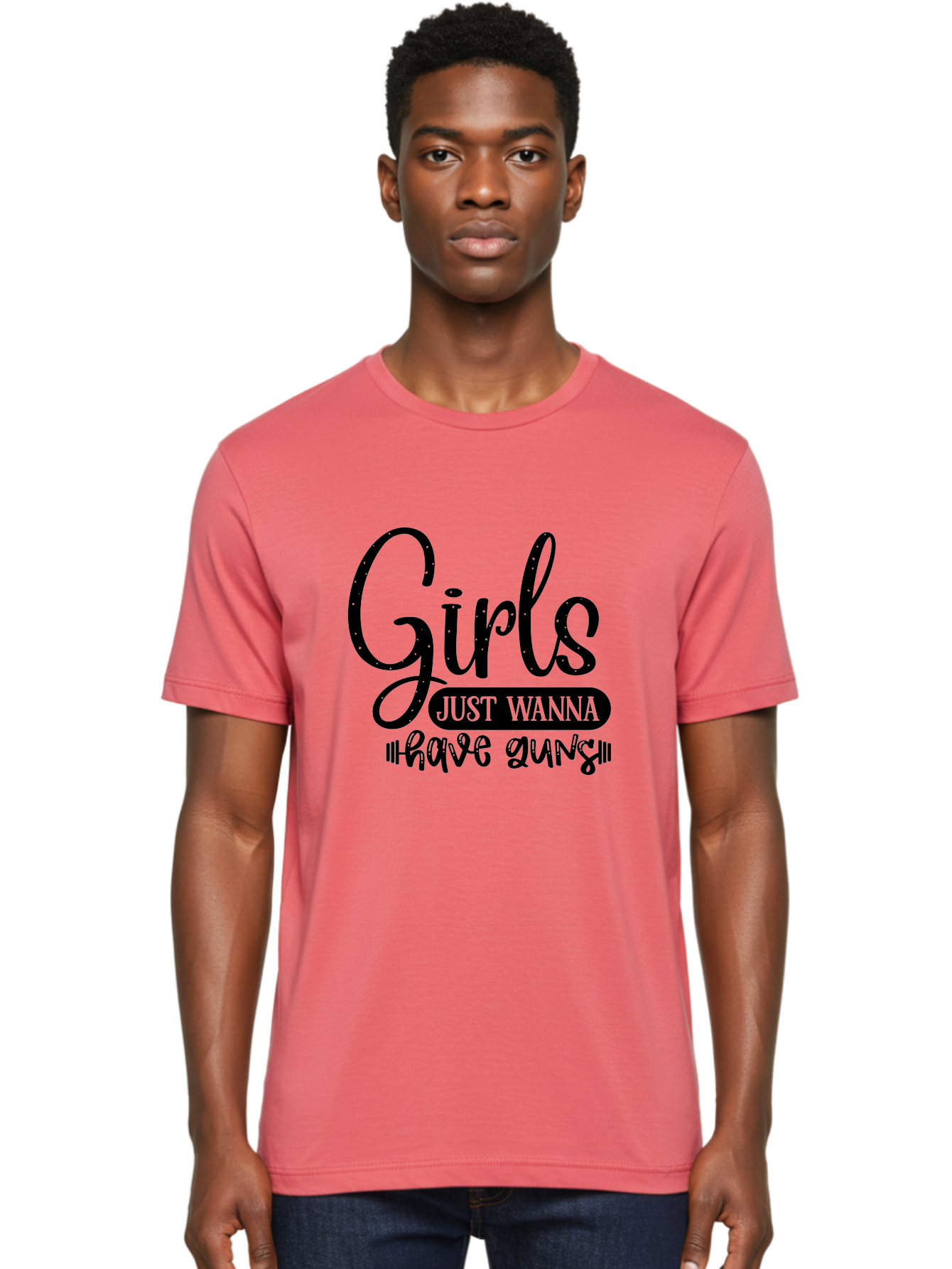 Girls-Just-Wanna-Have-Guns Men'S Graphic Tee, 100% Cotton, Comfortable Casual Summer Wear, Machine Washable, Funny Quote, Sassy Saying, Girls Just Wanna Have Guns, Gun Culture, Female Empowerment, Humorous Phrase, Quirky Design, Women'S Rights Aad404