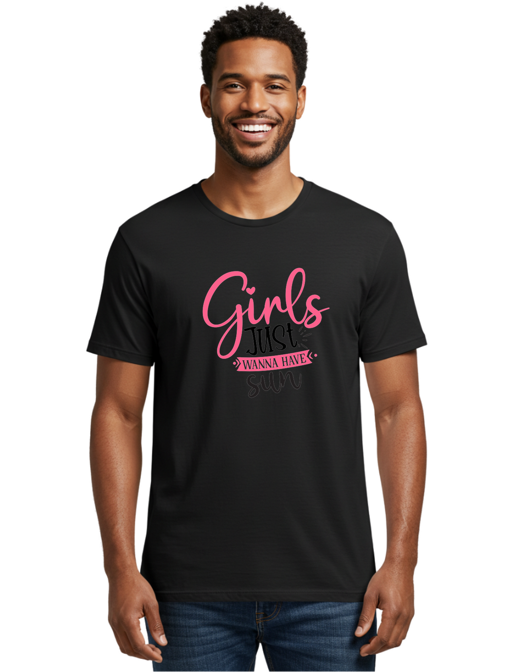 Girls-Just-Wanna-Have-Sun Men'S Graphic Tee, 100% Cotton, Comfortable Casual Summer Wear, Machine Washable, Summer Vibes, Sun Loving Girls, Girls Just Wanna Have Sun, Hand Lettering, Typography Art, Inspirational Quotes, Funny Sayings Aad405