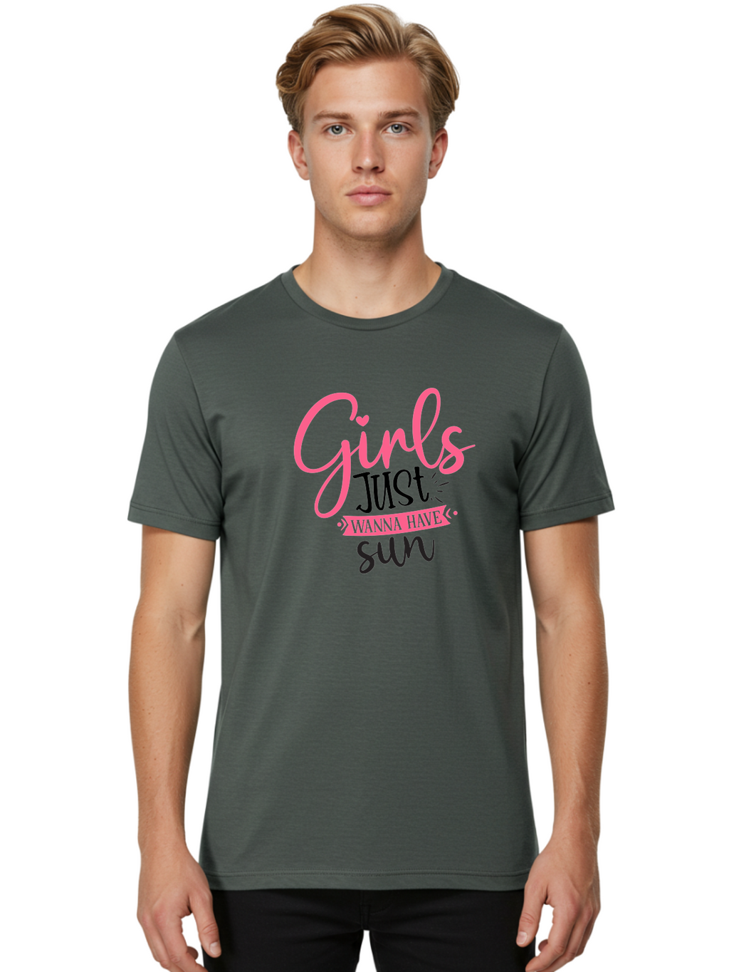 Girls-Just-Wanna-Have-Sun Men'S Graphic Tee, 100% Cotton, Comfortable Casual Summer Wear, Machine Washable, Summer Vibes, Sun Loving Girls, Girls Just Wanna Have Sun, Hand Lettering, Typography Art, Inspirational Quotes, Funny Sayings Aad405