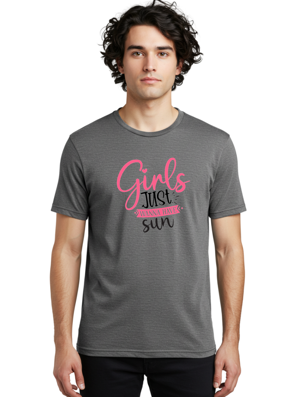 Girls-Just-Wanna-Have-Sun Men'S Graphic Tee, 100% Cotton, Comfortable Casual Summer Wear, Machine Washable, Summer Vibes, Sun Loving Girls, Girls Just Wanna Have Sun, Hand Lettering, Typography Art, Inspirational Quotes, Funny Sayings Aad405