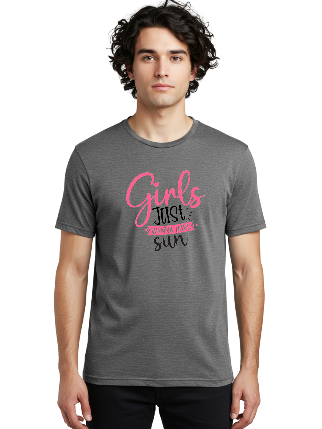 Girls-Just-Wanna-Have-Sun Men'S Graphic Tee, 100% Cotton, Comfortable Casual Summer Wear, Machine Washable, Summer Vibes, Sun Loving Girls, Girls Just Wanna Have Sun, Hand Lettering, Typography Art, Inspirational Quotes, Funny Sayings Aad405