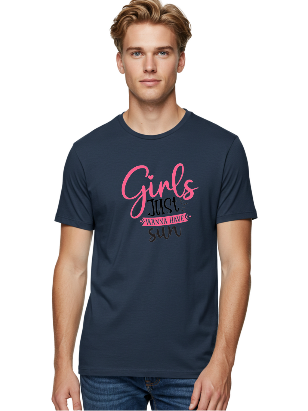 Girls-Just-Wanna-Have-Sun Men'S Graphic Tee, 100% Cotton, Comfortable Casual Summer Wear, Machine Washable, Summer Vibes, Sun Loving Girls, Girls Just Wanna Have Sun, Hand Lettering, Typography Art, Inspirational Quotes, Funny Sayings Aad405