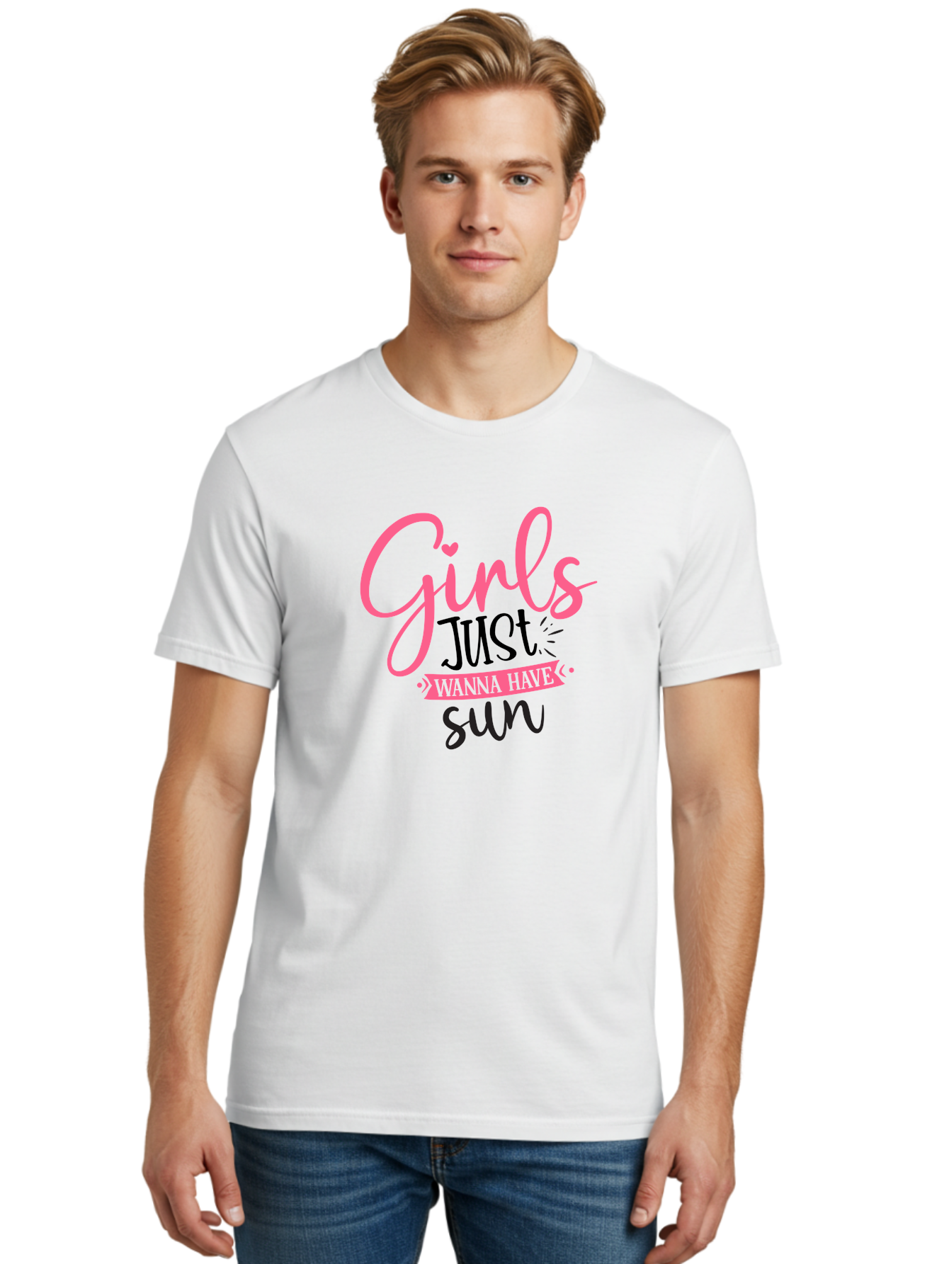 Girls-Just-Wanna-Have-Sun Men'S Graphic Tee, 100% Cotton, Comfortable Casual Summer Wear, Machine Washable, Summer Vibes, Sun Loving Girls, Girls Just Wanna Have Sun, Hand Lettering, Typography Art, Inspirational Quotes, Funny Sayings Aad405