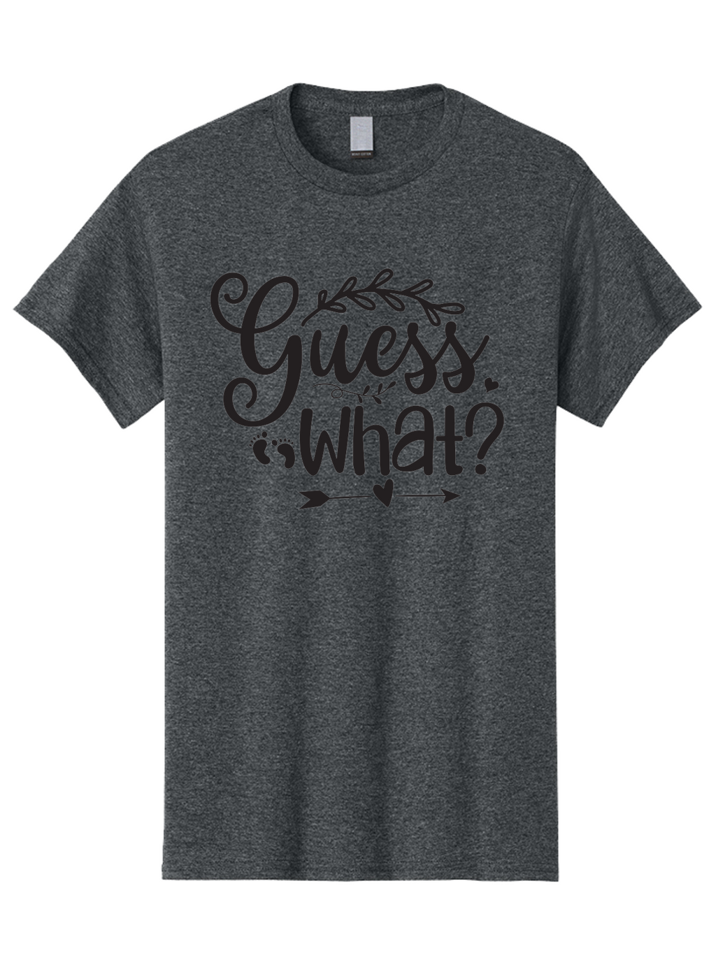 Guess-What Men'S Graphic Tee, 100% Cotton, Comfortable Casual Summer Wear, Machine Washable, Baby Announcement, Pregnancy Reveal, Baby Shower Invitation, New Arrival, Baby Feet, Arrow Design, Floral Wreath, Heart Symbol, Question Mark, Aad408