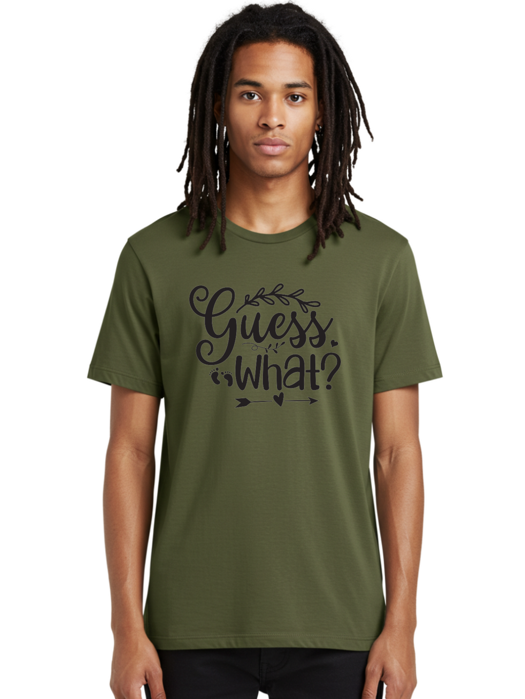 Guess-What Men'S Graphic Tee, 100% Cotton, Comfortable Casual Summer Wear, Machine Washable, Baby Announcement, Pregnancy Reveal, Baby Shower Invitation, New Arrival, Baby Feet, Arrow Design, Floral Wreath, Heart Symbol, Question Mark, Aad408