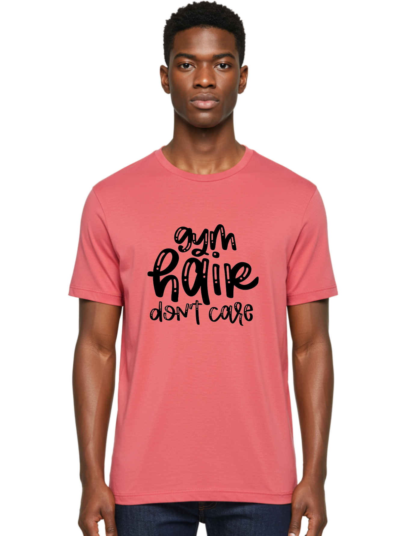 Gym-Hair-Don-T-Care Men'S Graphic Tee, 100% Cotton, Comfortable Casual Summer Wear, Machine Washable, Gym Hair Don’T Care, Fitness Motivation, Workout Inspiration, Funny Quotes, Fitness Humor, Motivational Quotes, Gym Culture Aad409