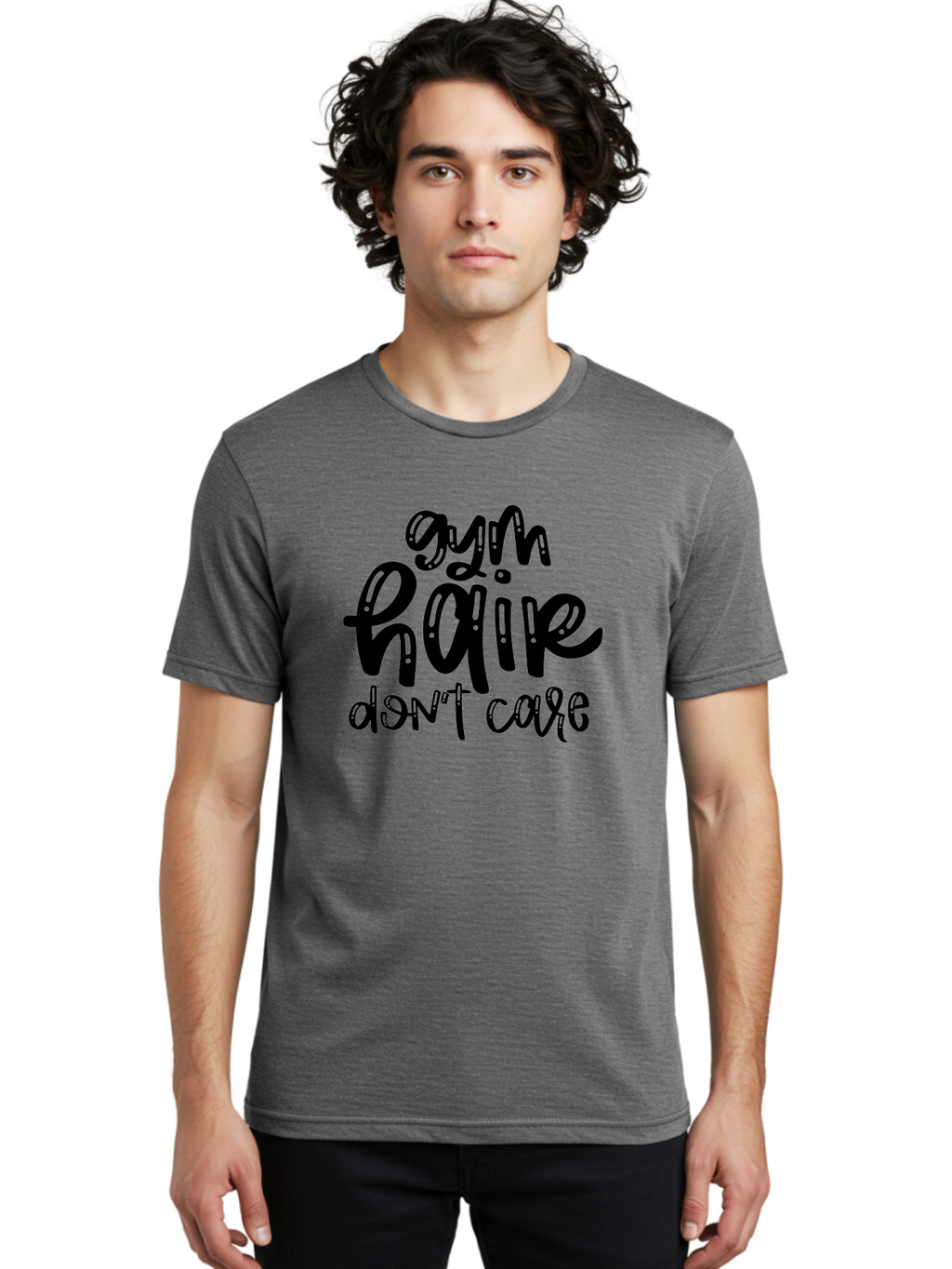 Gym-Hair-Don-T-Care Men'S Graphic Tee, 100% Cotton, Comfortable Casual Summer Wear, Machine Washable, Gym Hair Don’T Care, Fitness Motivation, Workout Inspiration, Funny Quotes, Fitness Humor, Motivational Quotes, Gym Culture Aad409