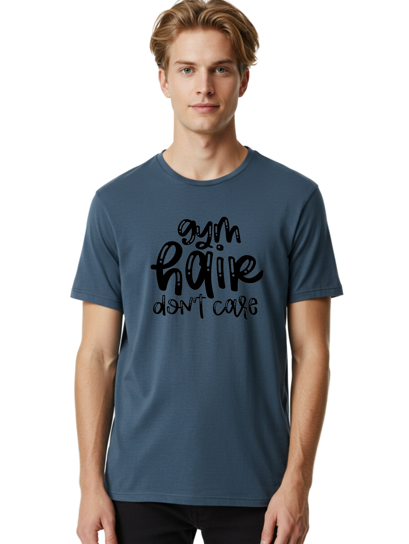 Gym-Hair-Don-T-Care Men'S Graphic Tee, 100% Cotton, Comfortable Casual Summer Wear, Machine Washable, Gym Hair Don’T Care, Fitness Motivation, Workout Inspiration, Funny Quotes, Fitness Humor, Motivational Quotes, Gym Culture Aad409