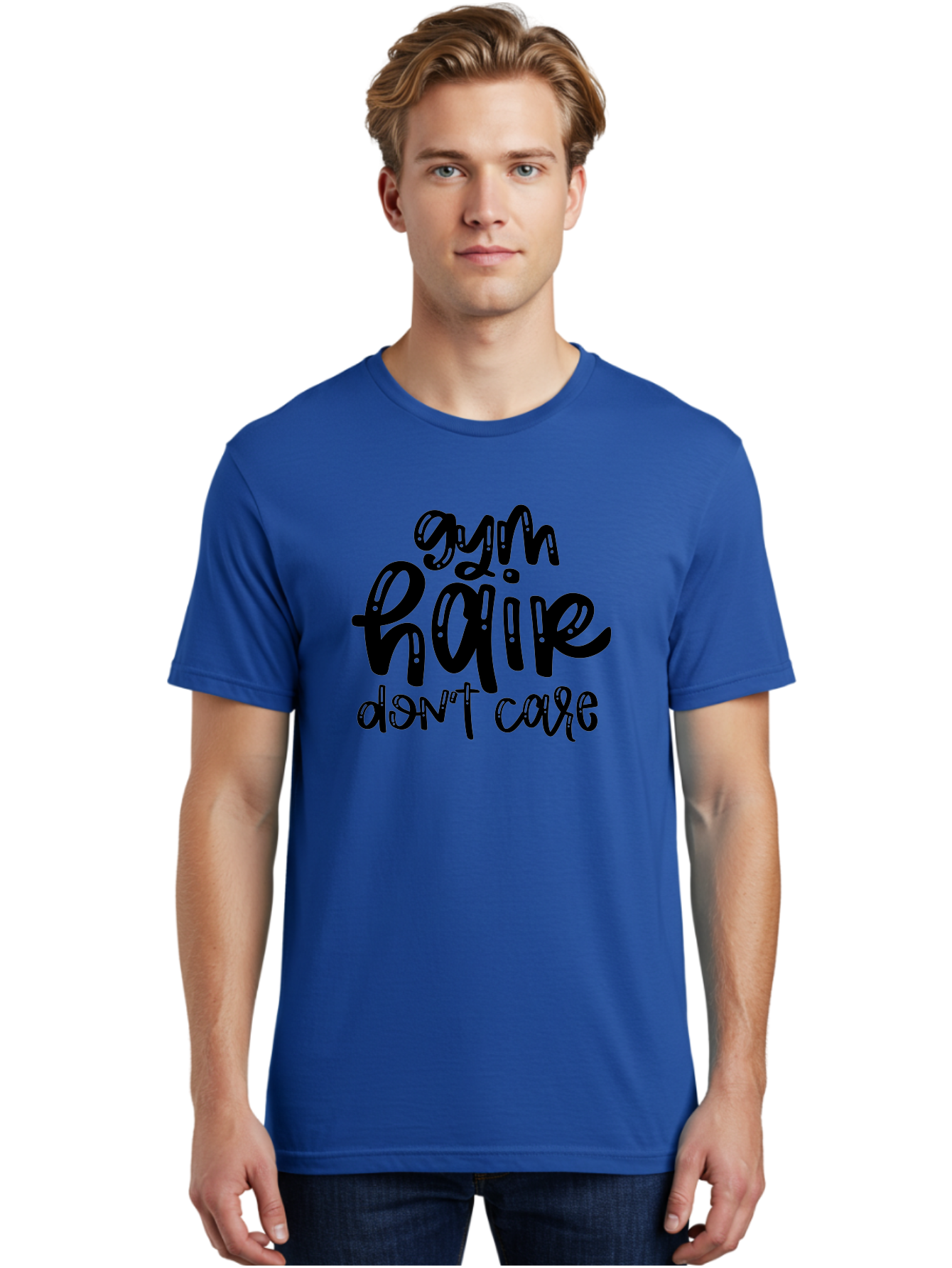 Gym-Hair-Don-T-Care Men'S Graphic Tee, 100% Cotton, Comfortable Casual Summer Wear, Machine Washable, Gym Hair Don’T Care, Fitness Motivation, Workout Inspiration, Funny Quotes, Fitness Humor, Motivational Quotes, Gym Culture Aad409