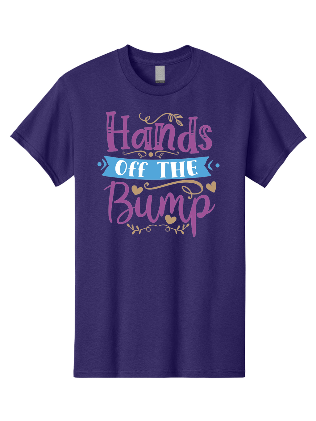 Hands-Off-The-Bump Men'S Graphic Tee, 100% Cotton, Comfortable Casual Summer Wear, Machine Washable, Pregnancy Announcement, Baby Bump, Hands Off, Expectant Mother, Maternity Message, Purple And White Text, Heart Decorations, Baby On Board, Aad412