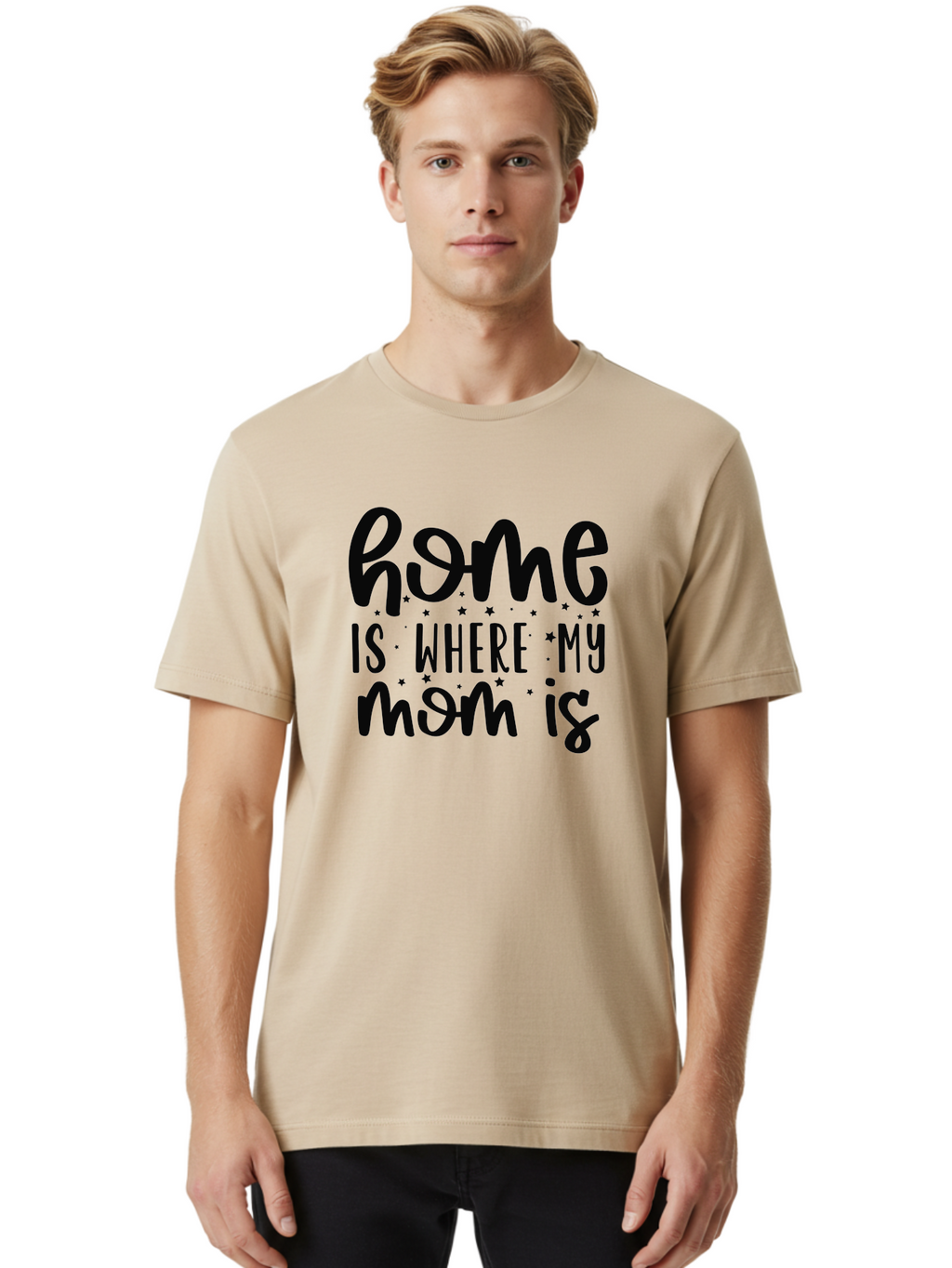 Home-Is-Where-My-Mom-Is Men'S Graphic Tee, 100% Cotton, Comfortable Casual Summer Wear, Machine Washable, Heartfelt Quote, Mother'S Love, Home Sweet Home, Family Bonding, Mother Child Relationship, Love Of Mother, Sentimental Phrase Aad414