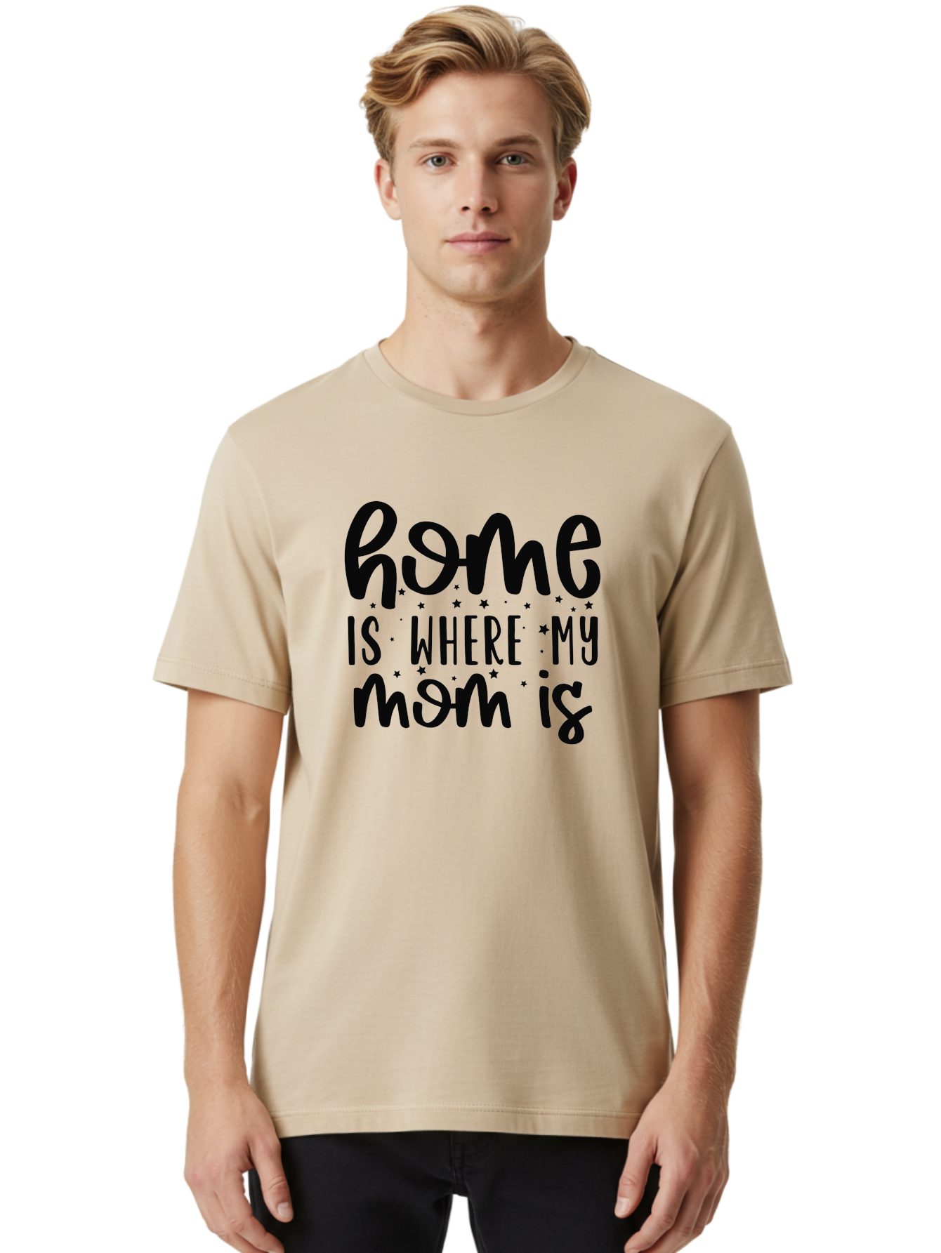 Home-Is-Where-My-Mom-Is Men'S Graphic Tee, 100% Cotton, Comfortable Casual Summer Wear, Machine Washable, Heartfelt Quote, Mother'S Love, Home Sweet Home, Family Bonding, Mother Child Relationship, Love Of Mother, Sentimental Phrase Aad414