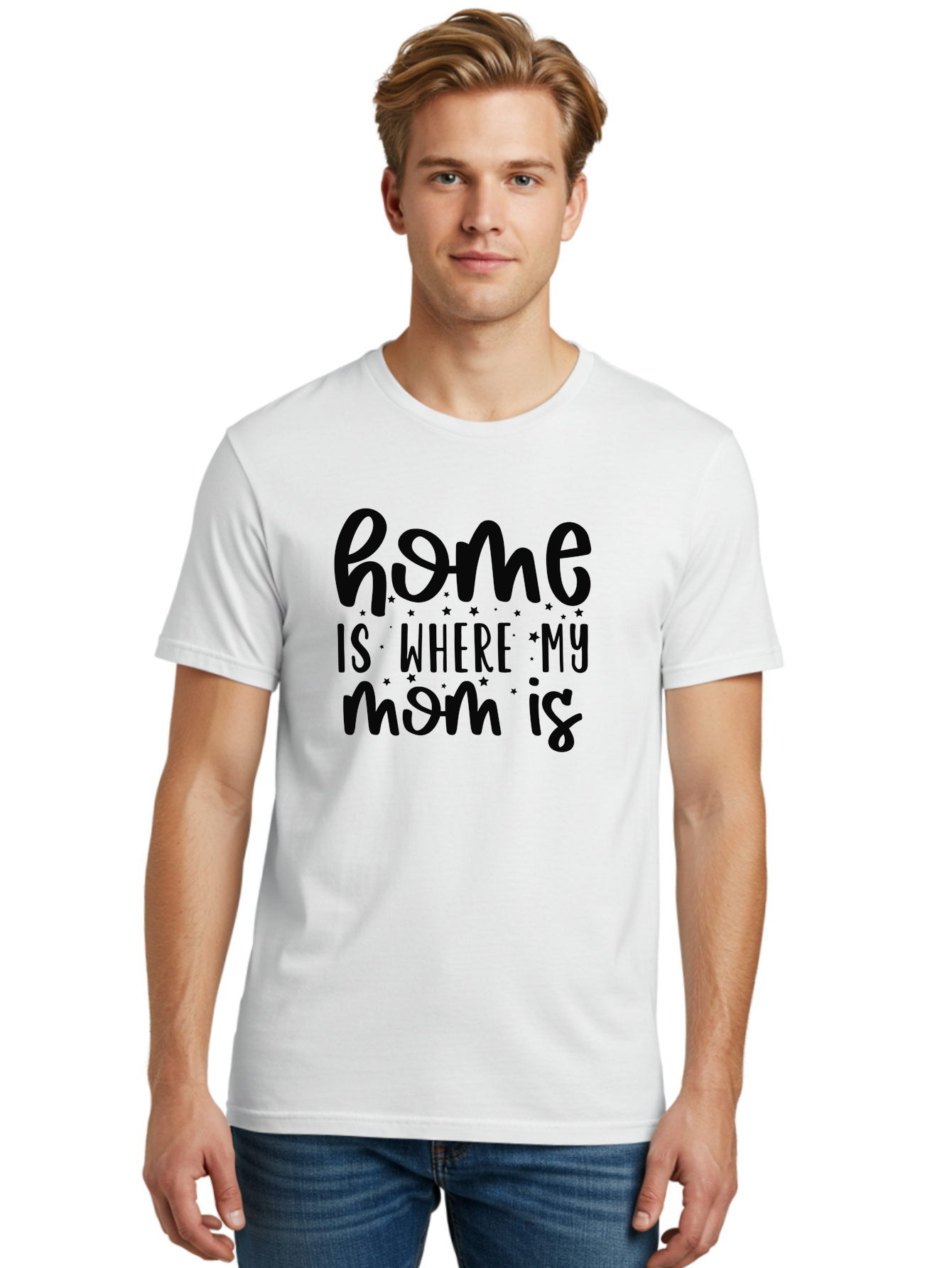 Home-Is-Where-My-Mom-Is Men'S Graphic Tee, 100% Cotton, Comfortable Casual Summer Wear, Machine Washable, Heartfelt Quote, Mother'S Love, Home Sweet Home, Family Bonding, Mother Child Relationship, Love Of Mother, Sentimental Phrase Aad414