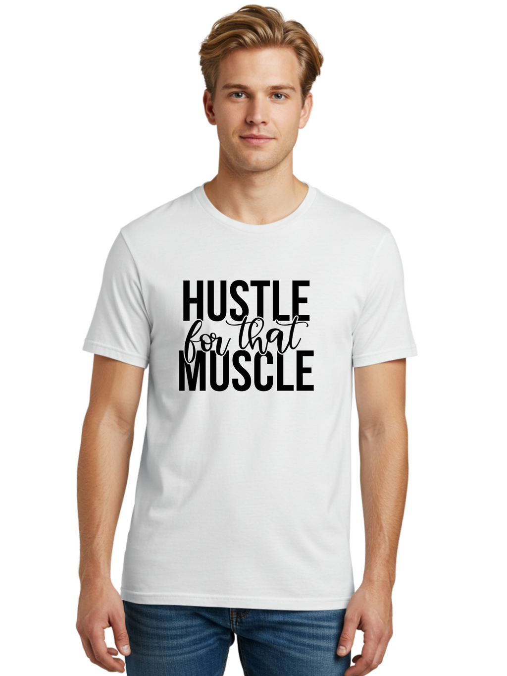 Hustle-For-That-Muscle Men'S Graphic Tee, 100% Cotton, Comfortable Casual Summer Wear, Machine Washable, Motivational Quote, Fitness Inspiration, Workout Motivation, Gym Motivation, Fitness Quotes, Bodybuilding, Weightlifting, Aad415