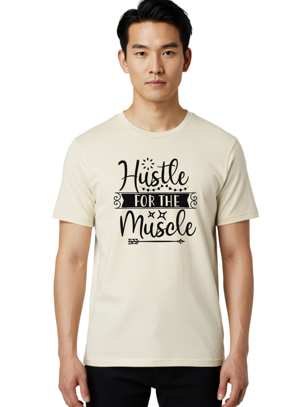 Hustle-For-The-Muscle Men'S Graphic Tee, 100% Cotton, Comfortable Casual Summer Wear, Machine Washable, Motivational Quote, Fitness Inspiration, Gym Motivation, Workout Encouragement, Hustle Culture, Muscle Gain, Fitness Quotes Aad416