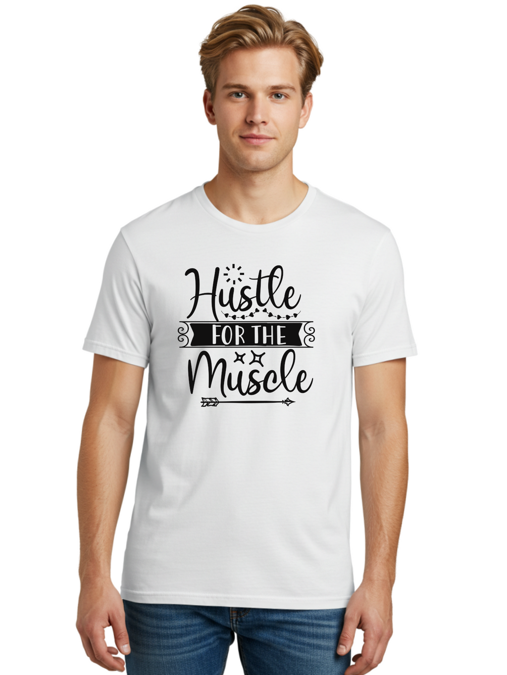 Hustle-For-The-Muscle Men'S Graphic Tee, 100% Cotton, Comfortable Casual Summer Wear, Machine Washable, Motivational Quote, Fitness Inspiration, Gym Motivation, Workout Encouragement, Hustle Culture, Muscle Gain, Fitness Quotes Aad416