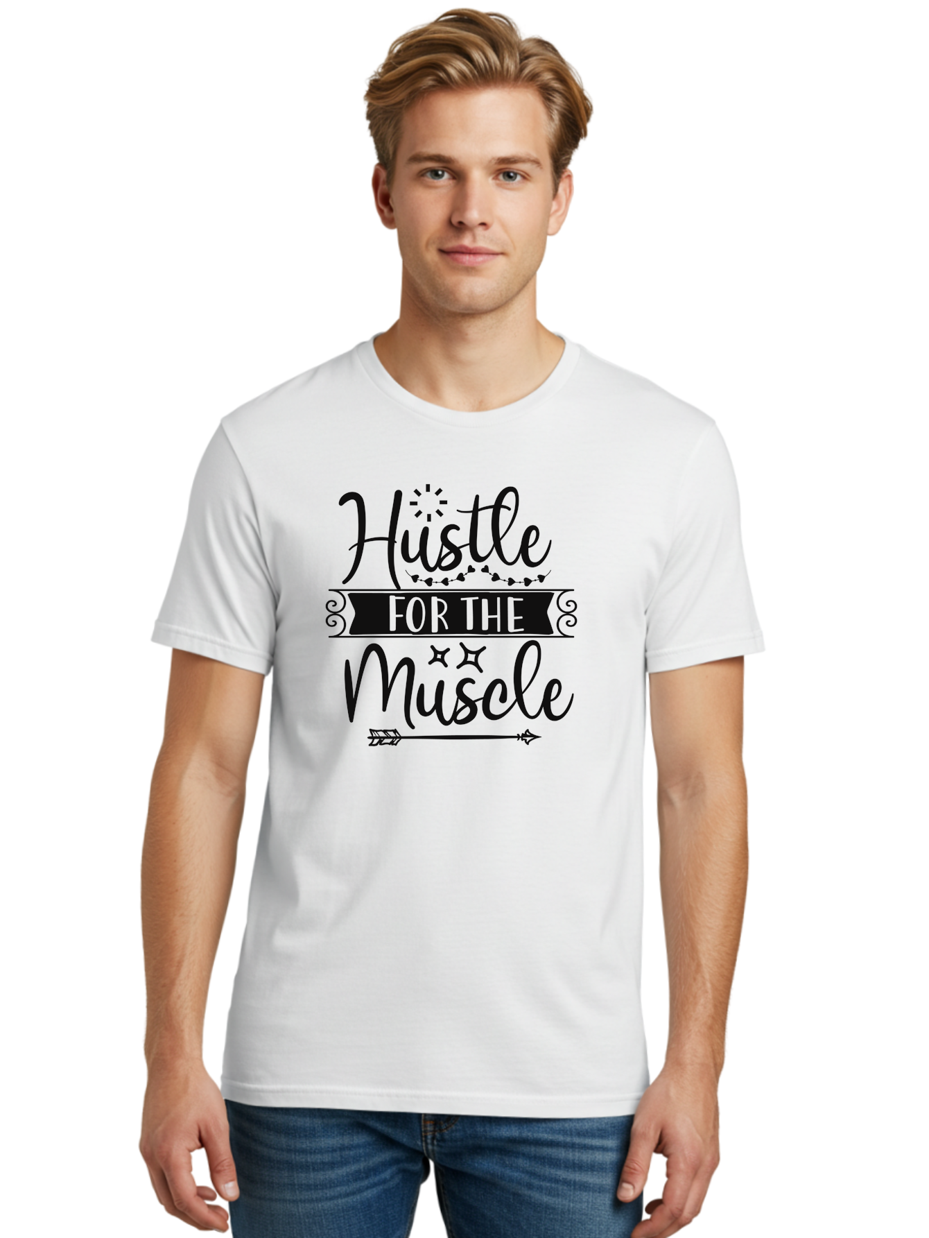 Hustle-For-The-Muscle Men'S Graphic Tee, 100% Cotton, Comfortable Casual Summer Wear, Machine Washable, Motivational Quote, Fitness Inspiration, Gym Motivation, Workout Encouragement, Hustle Culture, Muscle Gain, Fitness Quotes Aad416