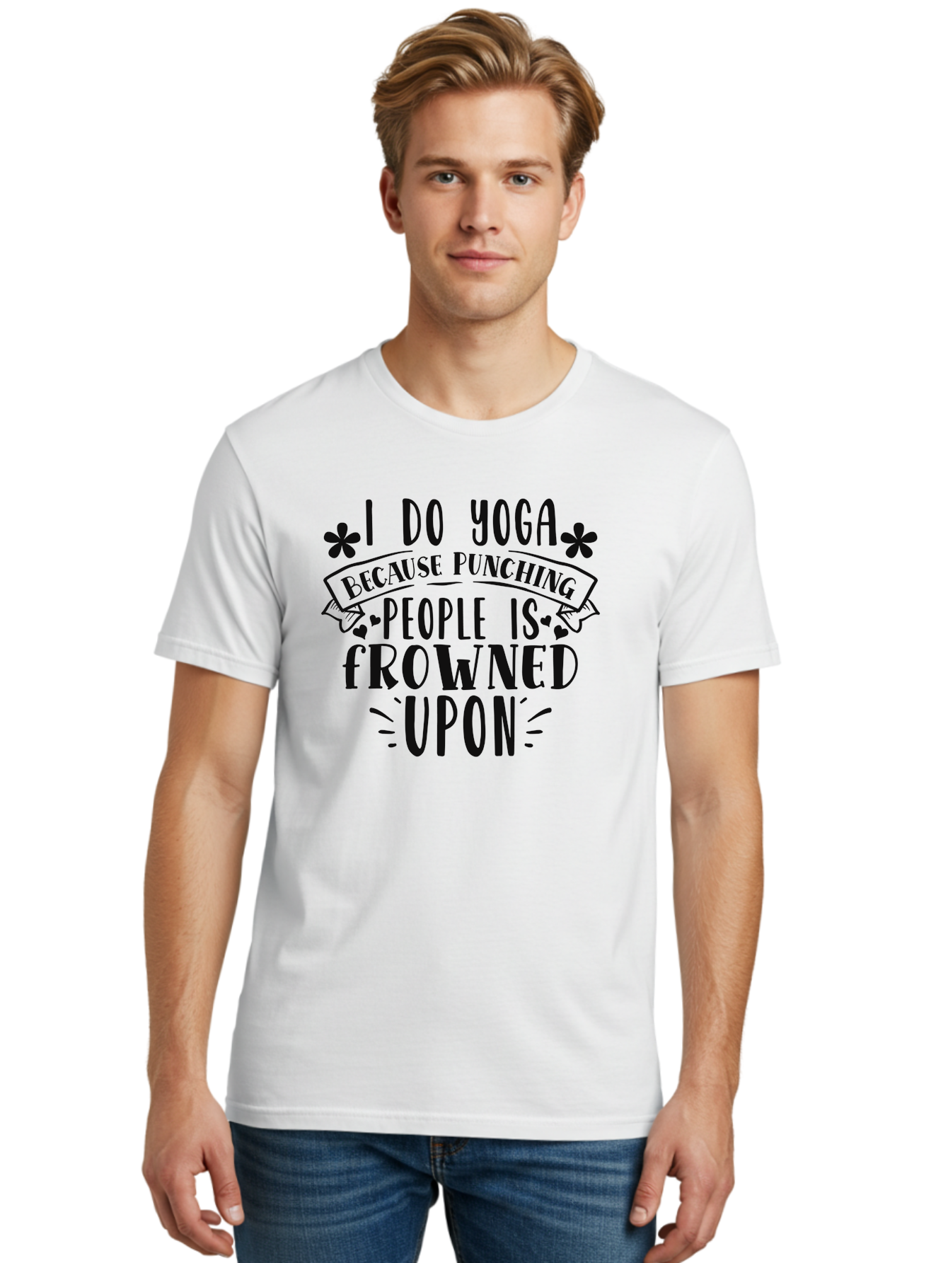 I-Do-Yoga-Because-Punching-People-Is-Frowned-Upon Men'S Graphic Tee, 100% Cotton, Comfortable Casual Summer Wear, Machine Washable, Yoga Humor, Mindfulness, Meditation, Wellness, Stress Relief, Zen, Motivational Quotes, Funny Sayings, Aad420