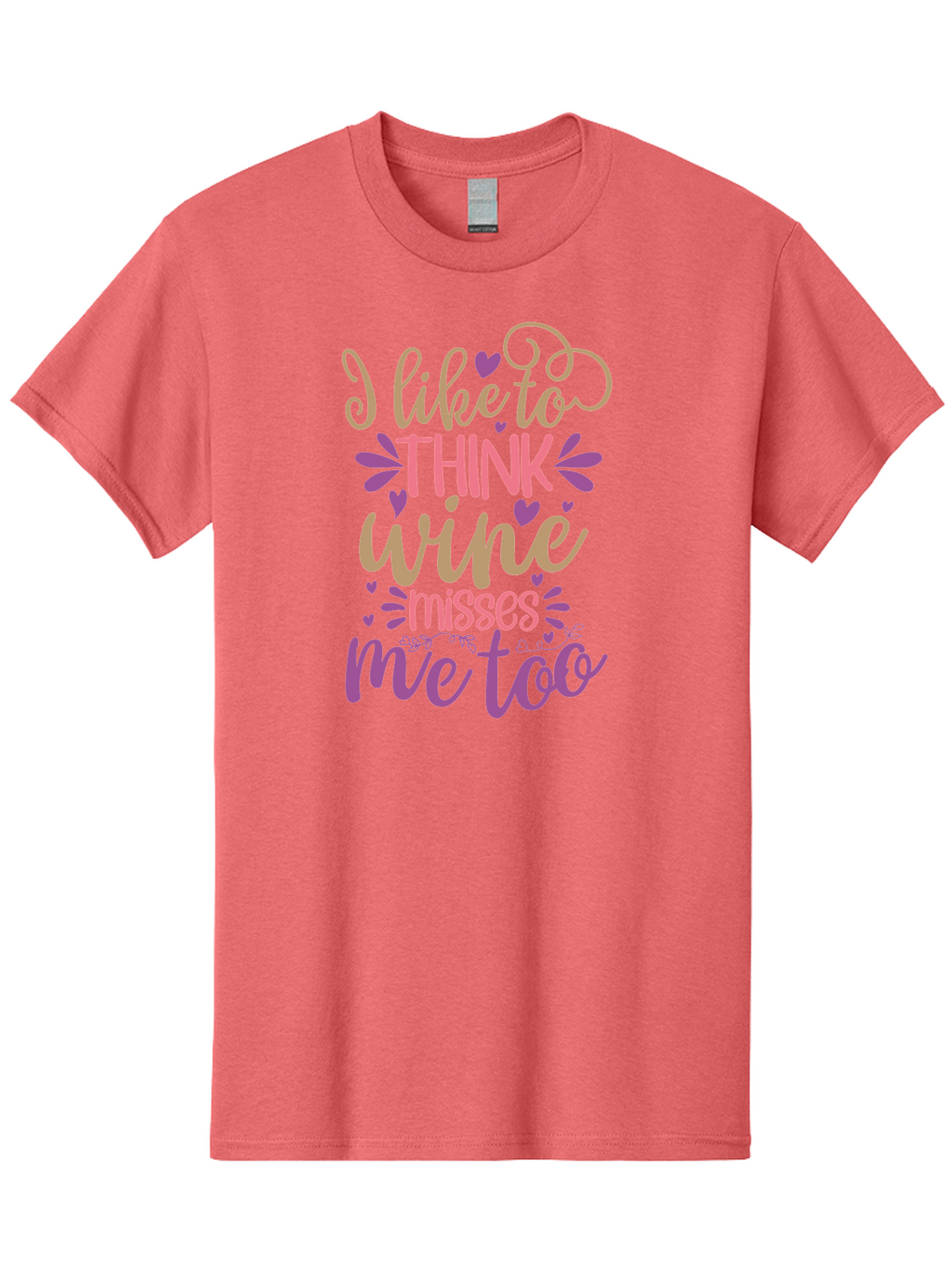 I-Like-To-Think-Wine-Misses-Me-Too Men'S Graphic Tee, 100% Cotton, Comfortable Casual Summer Wear, Machine Washable, Funny Wine Quote, Wine Lover Gift, Humorous Phrase, Purple Hearts, Floral Decorations, Stylish Typography, Wine-Themed Design, Aad422