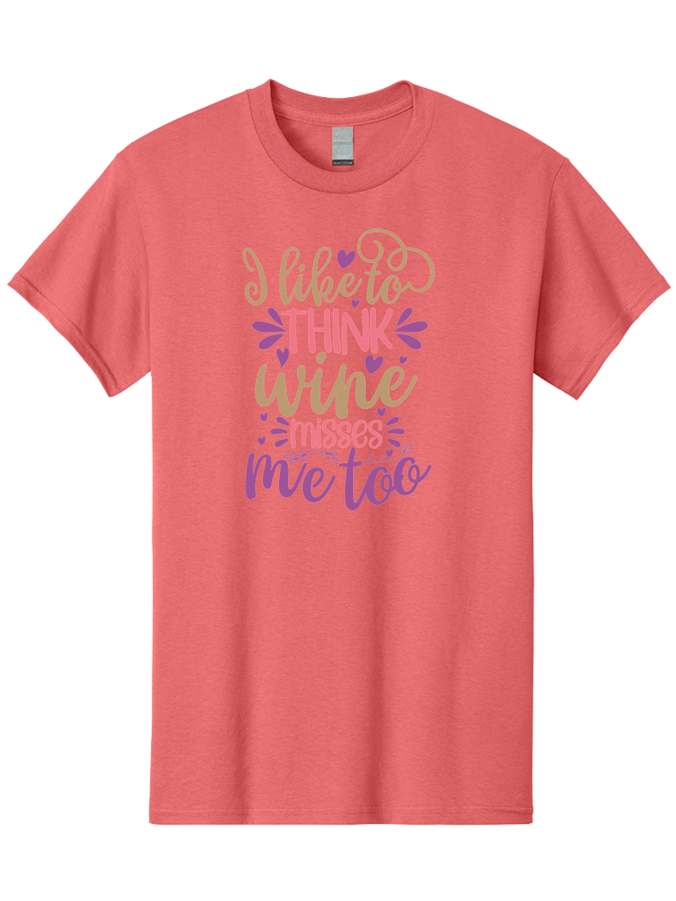 I-Like-To-Think-Wine-Misses-Me-Too Men'S Graphic Tee, 100% Cotton, Comfortable Casual Summer Wear, Machine Washable, Funny Wine Quote, Wine Lover Gift, Humorous Phrase, Purple Hearts, Floral Decorations, Stylish Typography, Wine-Themed Design, Aad422