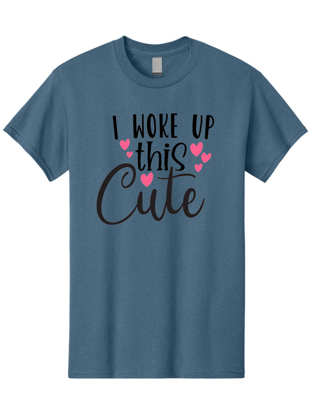 I-Woke-Up-This-Cute Men'S Graphic Tee, 100% Cotton, Comfortable Casual Summer Wear, Machine Washable, Cute Quote, Funny Morning Phrase, Pink Hearts, Black Text, Inspirational Saying, Girly Design, Love Message, Daily Motivation Aad426