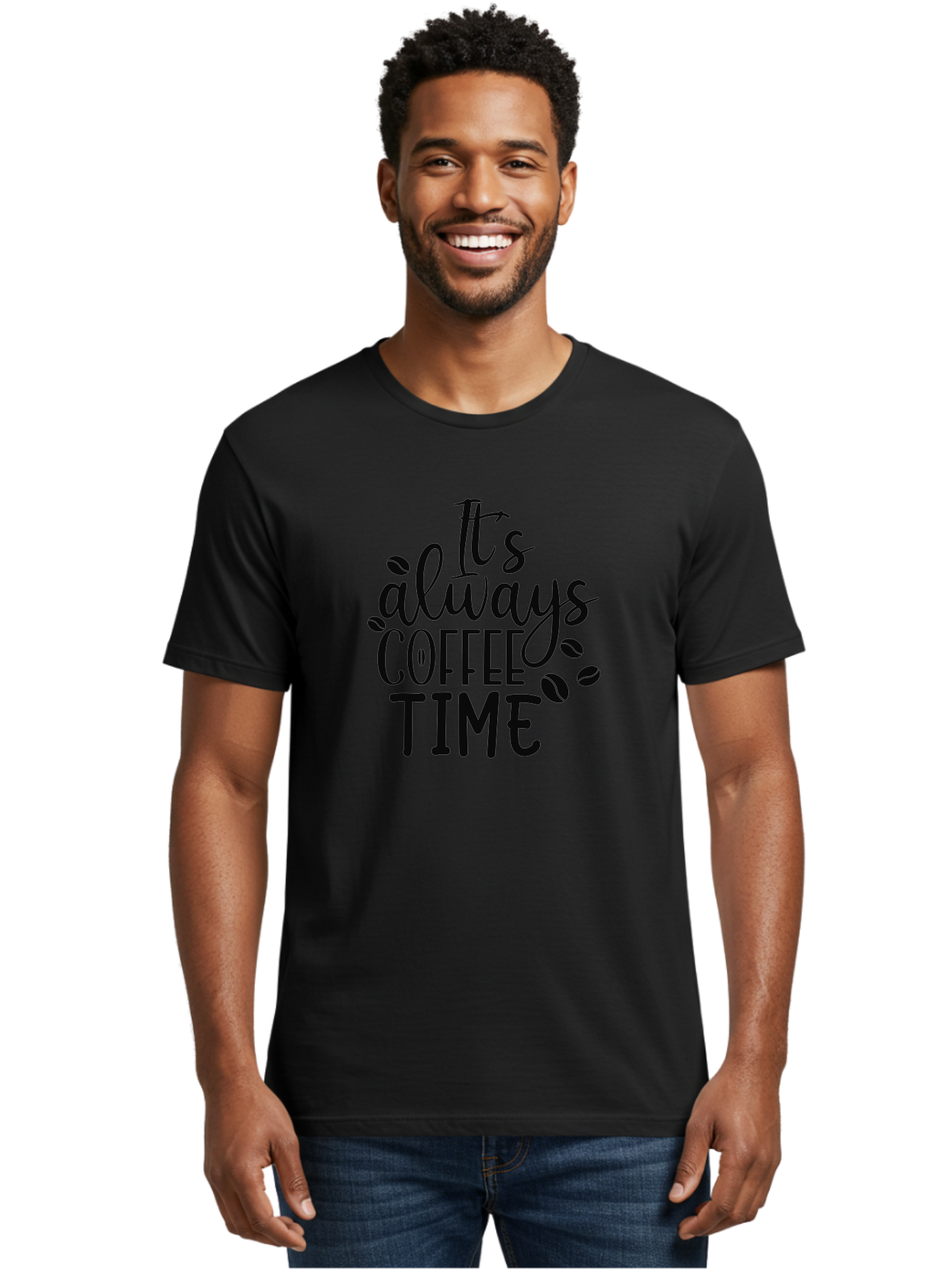 It-S-Always-Coffee-Time Men'S Graphic Tee, 100% Cotton, Comfortable Casual Summer Wear, Machine Washable, Coffee Time, Coffee Lovers, Coffee Break, Coffee Quote, Coffee Inspiration, Coffee Culture, Coffee Phrase, Coffee Art Aad427