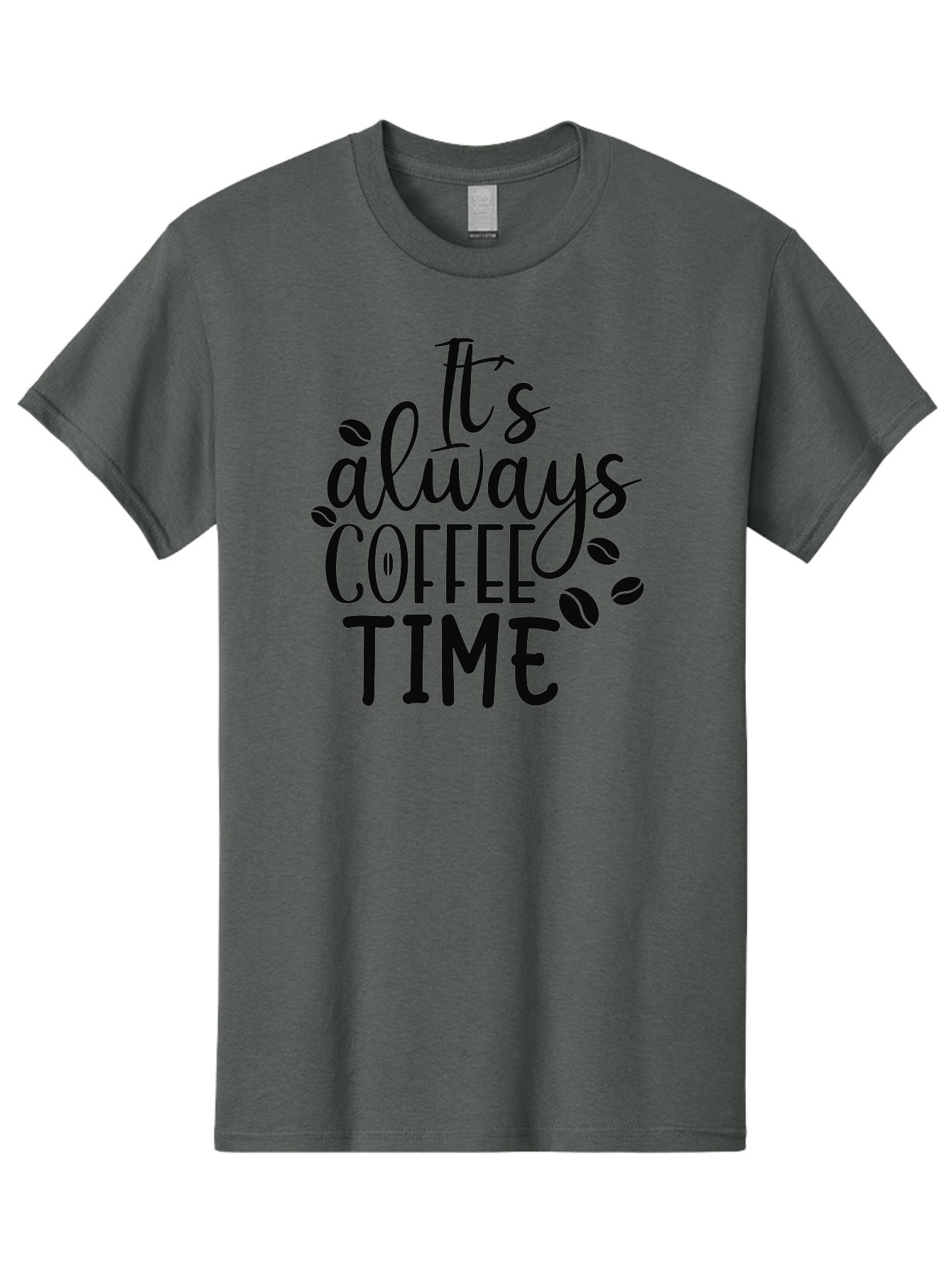 It-S-Always-Coffee-Time Men'S Graphic Tee, 100% Cotton, Comfortable Casual Summer Wear, Machine Washable, Coffee Time, Coffee Lovers, Coffee Break, Coffee Quote, Coffee Inspiration, Coffee Culture, Coffee Phrase, Coffee Art Aad427