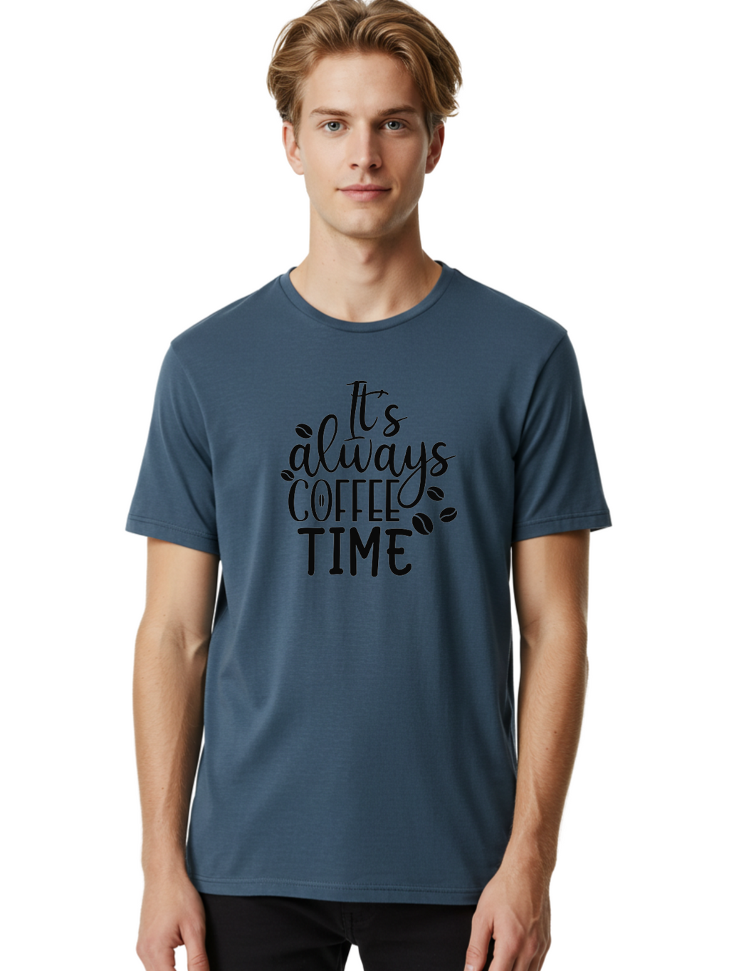 It-S-Always-Coffee-Time Men'S Graphic Tee, 100% Cotton, Comfortable Casual Summer Wear, Machine Washable, Coffee Time, Coffee Lovers, Coffee Break, Coffee Quote, Coffee Inspiration, Coffee Culture, Coffee Phrase, Coffee Art Aad427