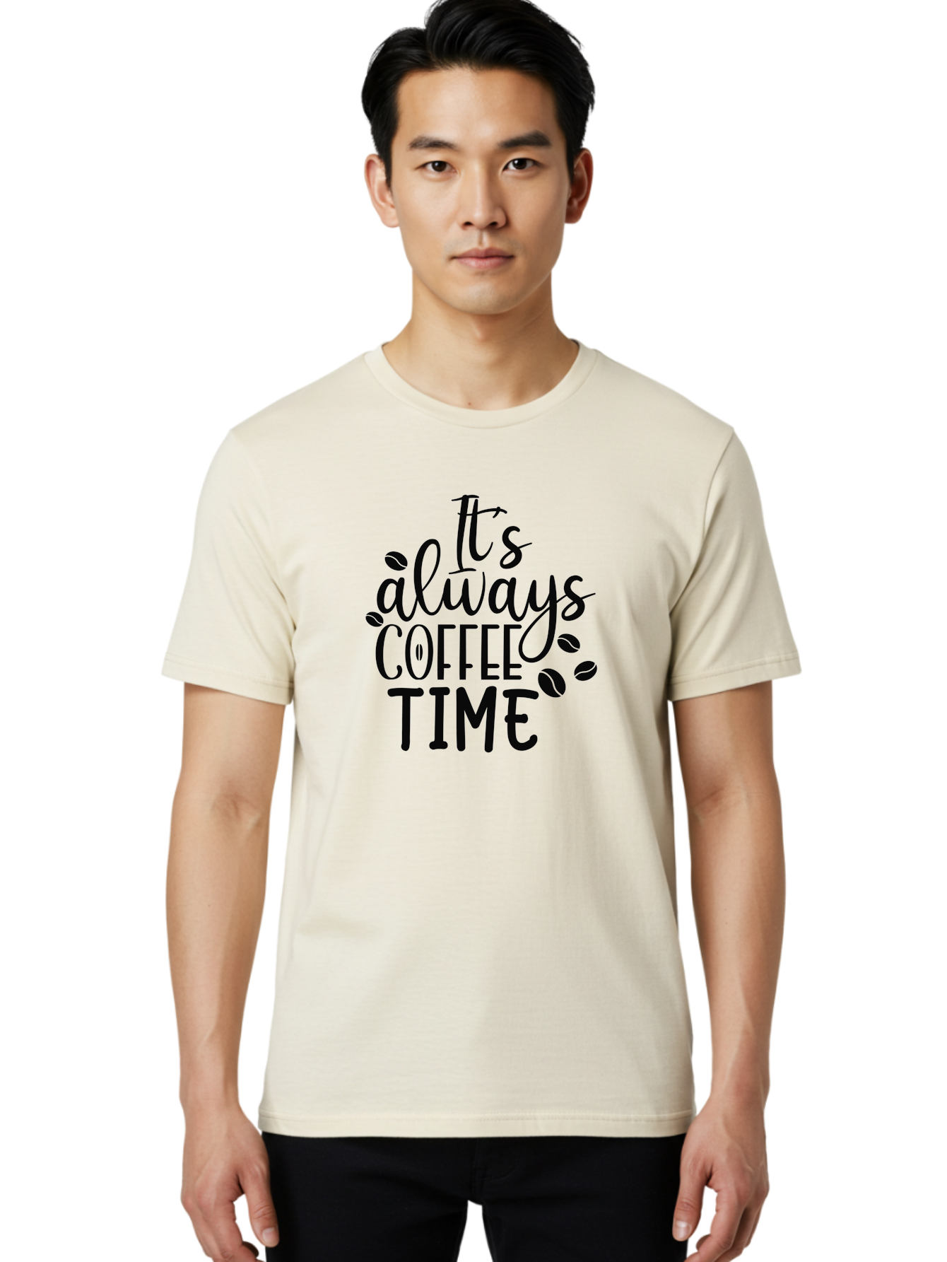 It-S-Always-Coffee-Time Men'S Graphic Tee, 100% Cotton, Comfortable Casual Summer Wear, Machine Washable, Coffee Time, Coffee Lovers, Coffee Break, Coffee Quote, Coffee Inspiration, Coffee Culture, Coffee Phrase, Coffee Art Aad427