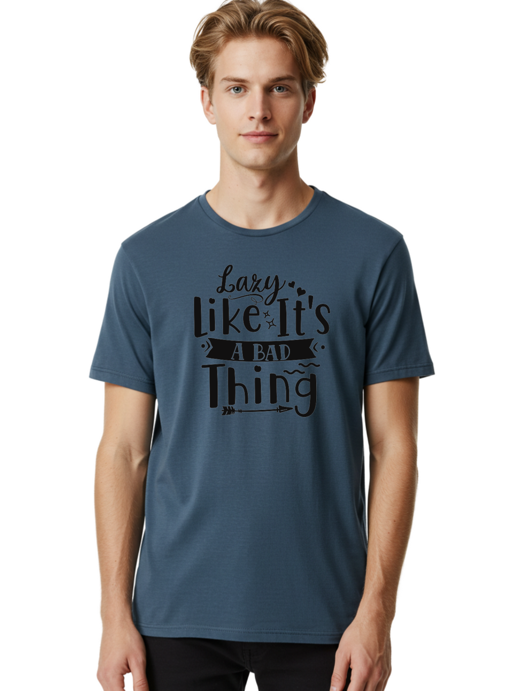 Lazy-Like-It-S-A-Bad-Thing Men'S Graphic Tee, 100% Cotton, Comfortable Casual Summer Wear, Machine Washable, Funny Quote, Lazy Humor, Motivational Phrase, Inspirational Saying, Novelty Graphic, Witty Text, Lazy Day Vibes, Relaxed Attitude Aad429