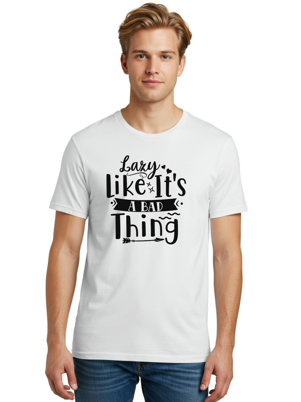 Lazy-Like-It-S-A-Bad-Thing Men'S Graphic Tee, 100% Cotton, Comfortable Casual Summer Wear, Machine Washable, Funny Quote, Lazy Humor, Motivational Phrase, Inspirational Saying, Novelty Graphic, Witty Text, Lazy Day Vibes, Relaxed Attitude Aad429