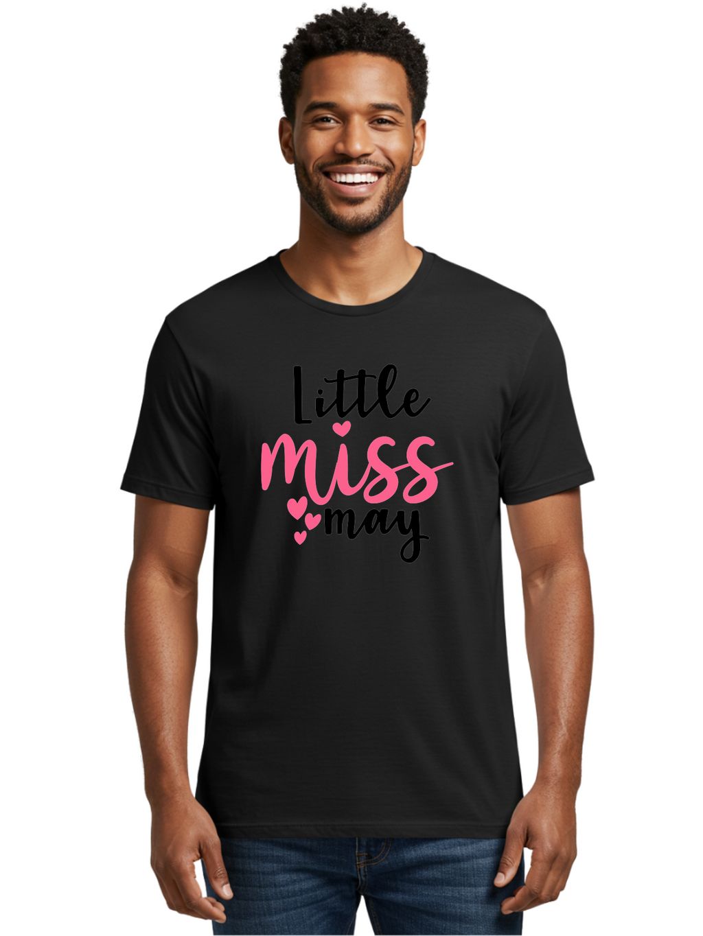 Little-Miss-May Men'S Graphic Tee, 100% Cotton, Comfortable Casual Summer Wear, Machine Washable, Cute Typography, Feminine Design, Heart Motifs, Little Miss May, Sweet Aesthetic, Playful Hearts, Girly Vibe, Whimsical Style Aad432