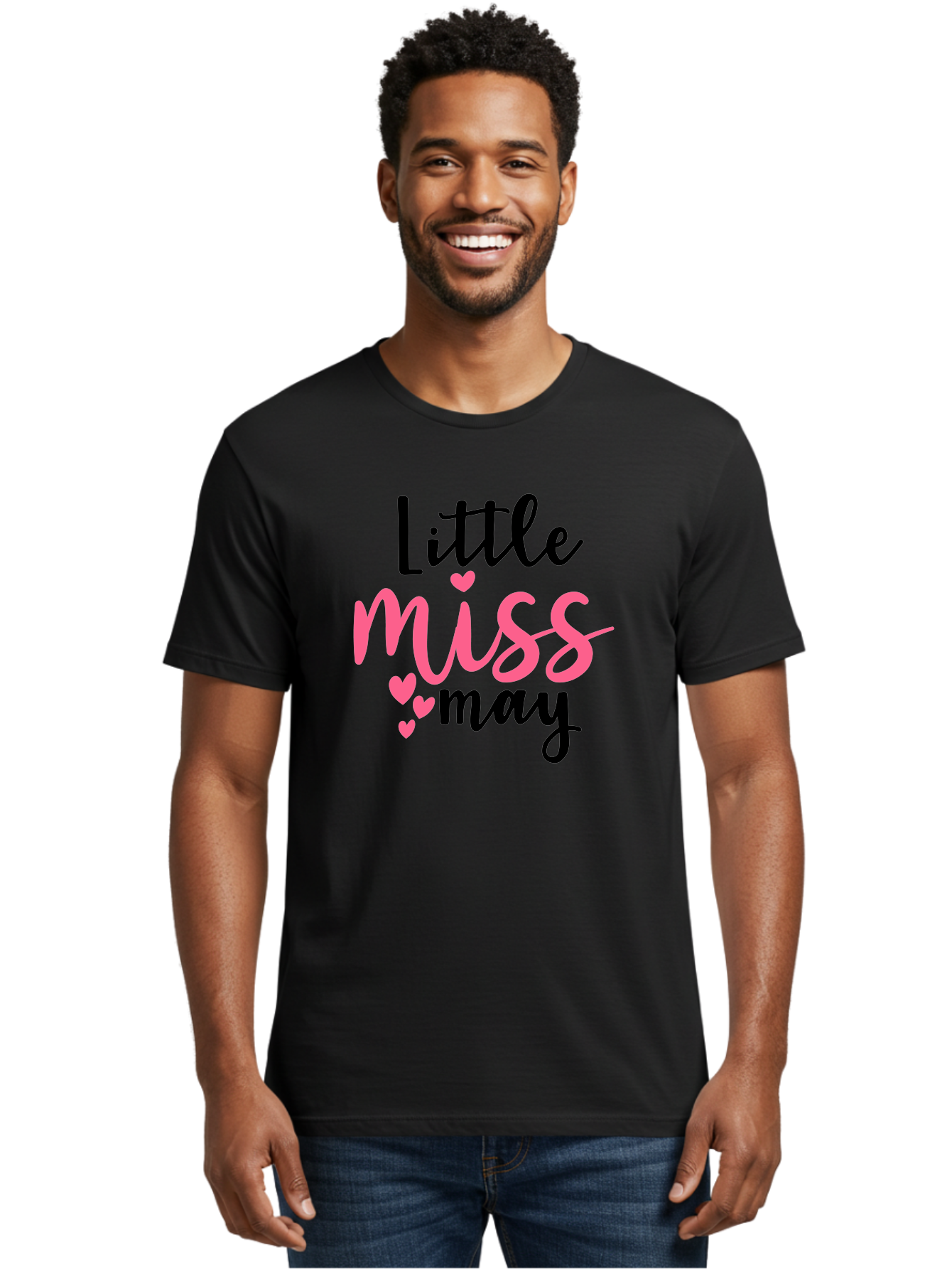 Little-Miss-May Men'S Graphic Tee, 100% Cotton, Comfortable Casual Summer Wear, Machine Washable, Cute Typography, Feminine Design, Heart Motifs, Little Miss May, Sweet Aesthetic, Playful Hearts, Girly Vibe, Whimsical Style Aad432