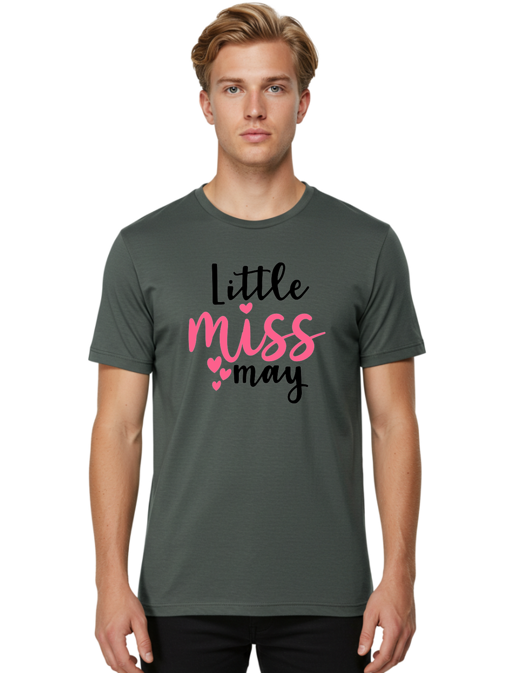 Little-Miss-May Men'S Graphic Tee, 100% Cotton, Comfortable Casual Summer Wear, Machine Washable, Cute Typography, Feminine Design, Heart Motifs, Little Miss May, Sweet Aesthetic, Playful Hearts, Girly Vibe, Whimsical Style Aad432