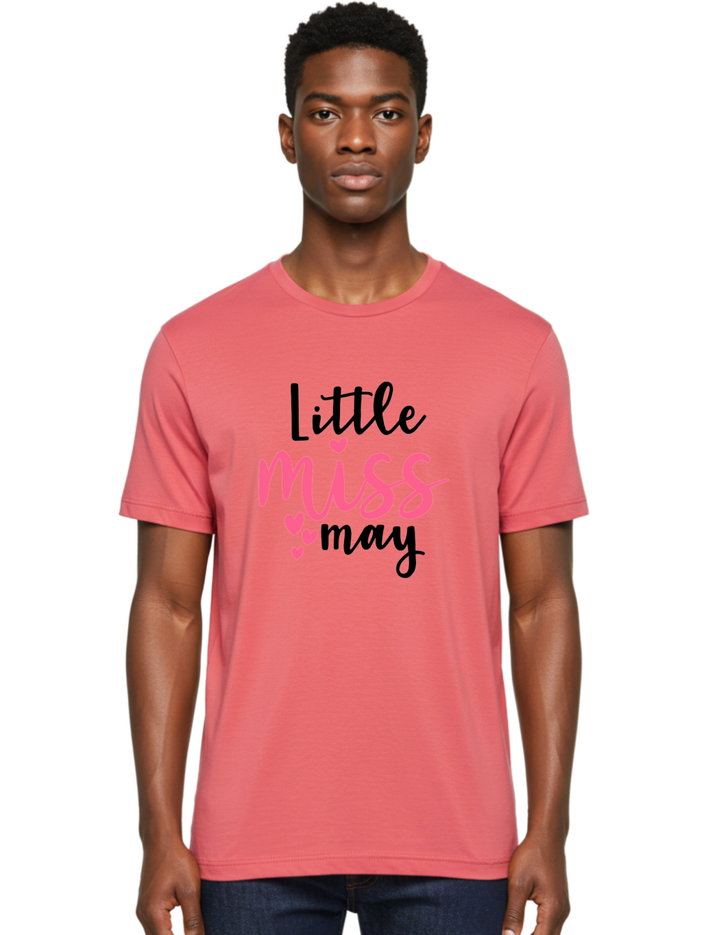 Little-Miss-May Men'S Graphic Tee, 100% Cotton, Comfortable Casual Summer Wear, Machine Washable, Cute Typography, Feminine Design, Heart Motifs, Little Miss May, Sweet Aesthetic, Playful Hearts, Girly Vibe, Whimsical Style Aad432