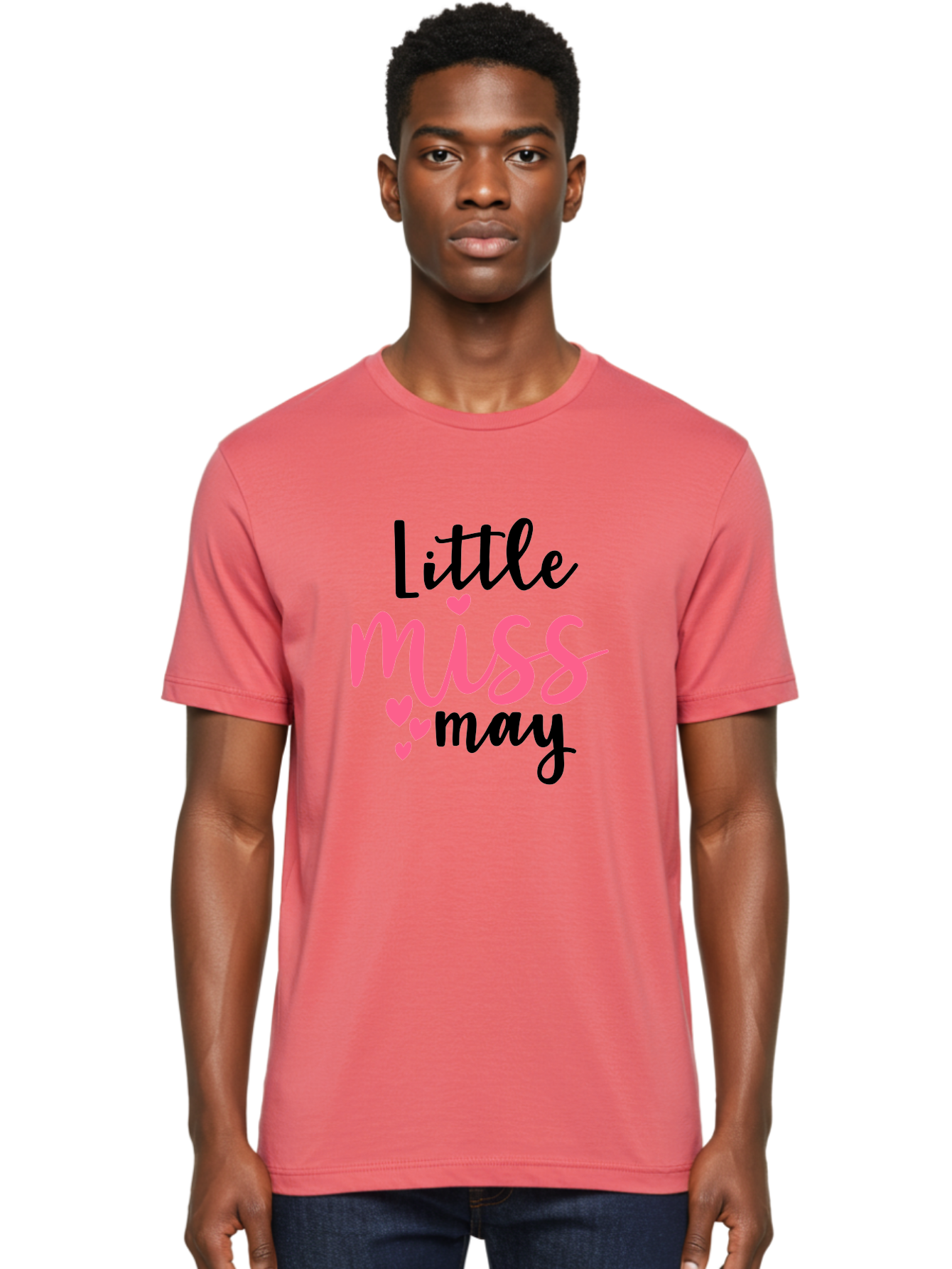 Little-Miss-May Men'S Graphic Tee, 100% Cotton, Comfortable Casual Summer Wear, Machine Washable, Cute Typography, Feminine Design, Heart Motifs, Little Miss May, Sweet Aesthetic, Playful Hearts, Girly Vibe, Whimsical Style Aad432