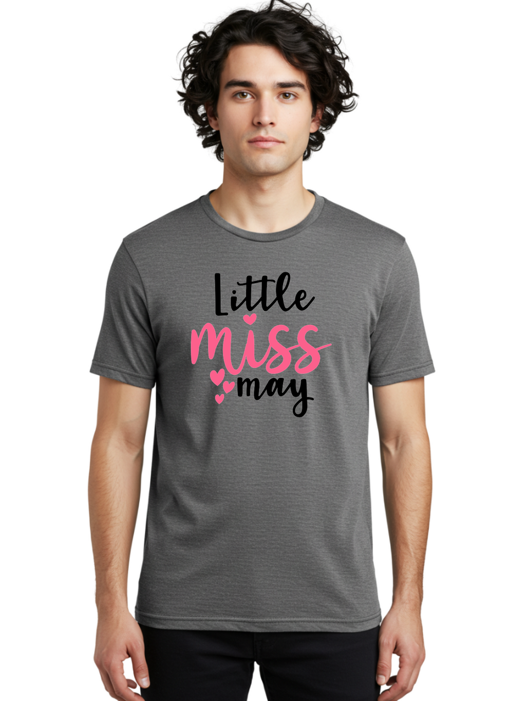 Little-Miss-May Men'S Graphic Tee, 100% Cotton, Comfortable Casual Summer Wear, Machine Washable, Cute Typography, Feminine Design, Heart Motifs, Little Miss May, Sweet Aesthetic, Playful Hearts, Girly Vibe, Whimsical Style Aad432