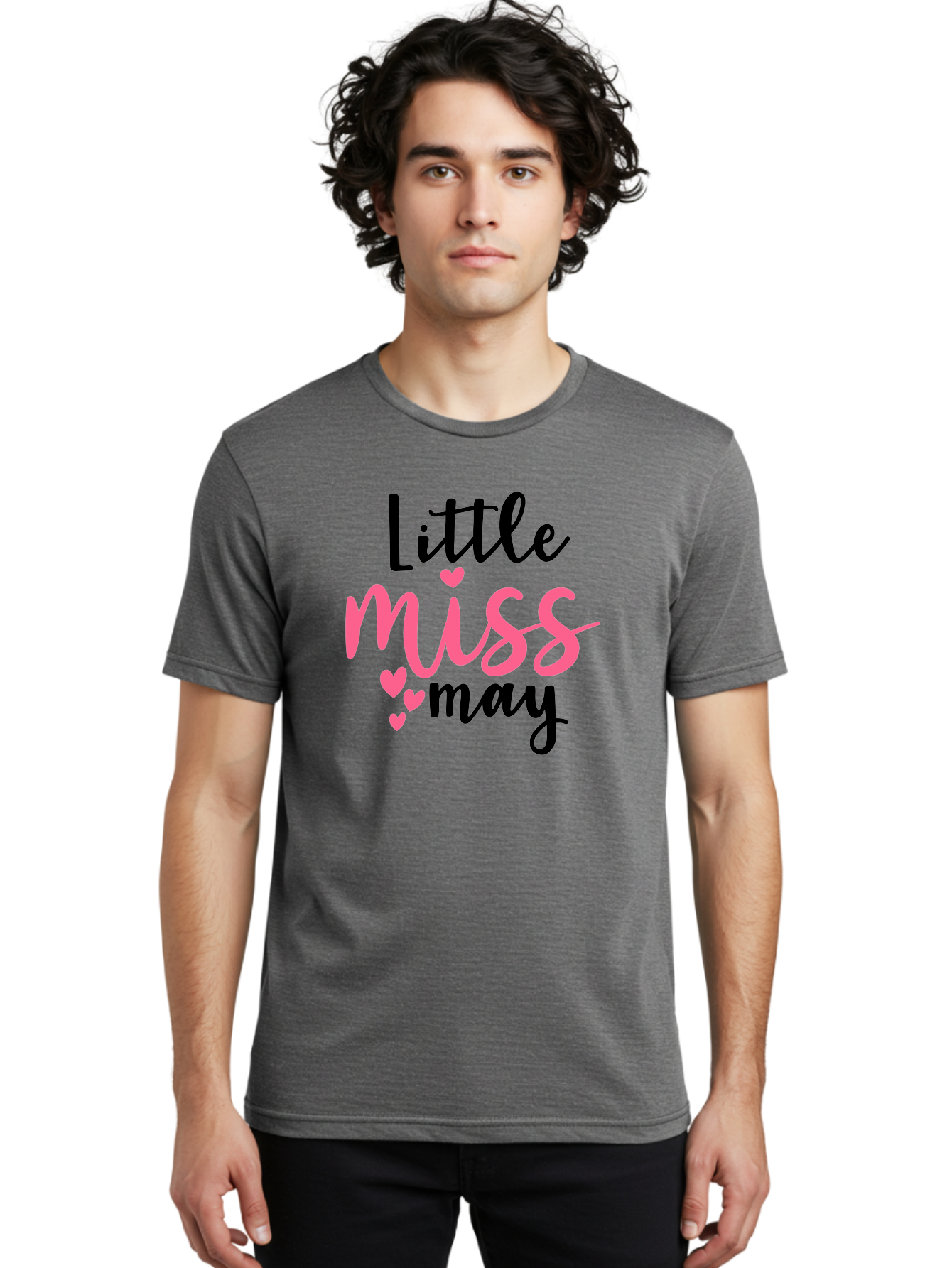 Little-Miss-May Men'S Graphic Tee, 100% Cotton, Comfortable Casual Summer Wear, Machine Washable, Cute Typography, Feminine Design, Heart Motifs, Little Miss May, Sweet Aesthetic, Playful Hearts, Girly Vibe, Whimsical Style Aad432