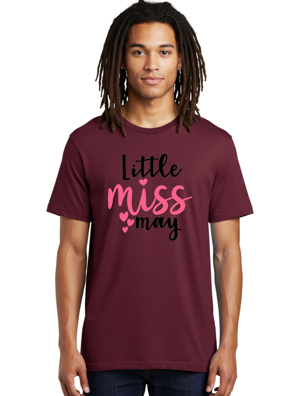 Little-Miss-May Men'S Graphic Tee, 100% Cotton, Comfortable Casual Summer Wear, Machine Washable, Cute Typography, Feminine Design, Heart Motifs, Little Miss May, Sweet Aesthetic, Playful Hearts, Girly Vibe, Whimsical Style Aad432
