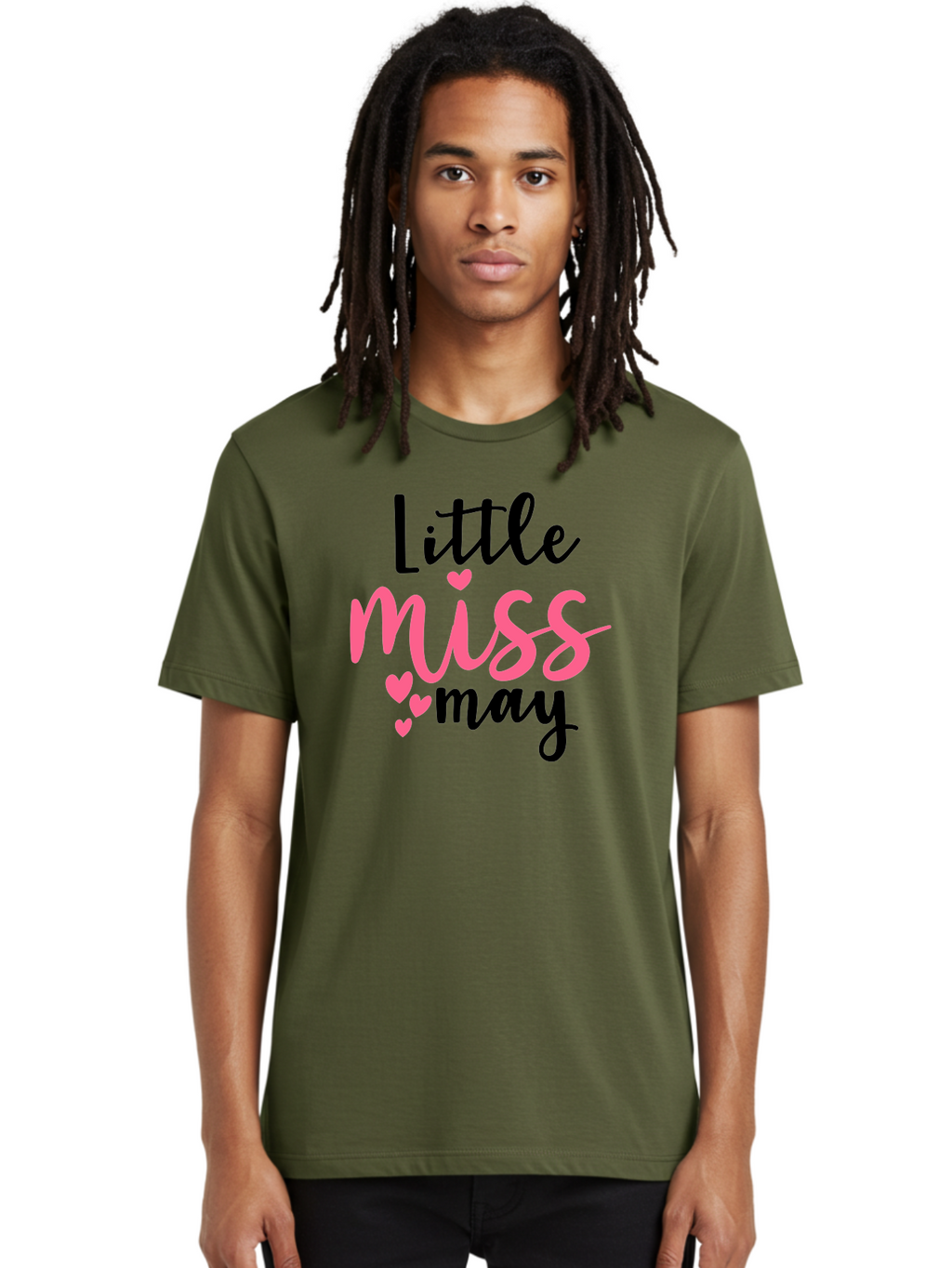 Little-Miss-May Men'S Graphic Tee, 100% Cotton, Comfortable Casual Summer Wear, Machine Washable, Cute Typography, Feminine Design, Heart Motifs, Little Miss May, Sweet Aesthetic, Playful Hearts, Girly Vibe, Whimsical Style Aad432