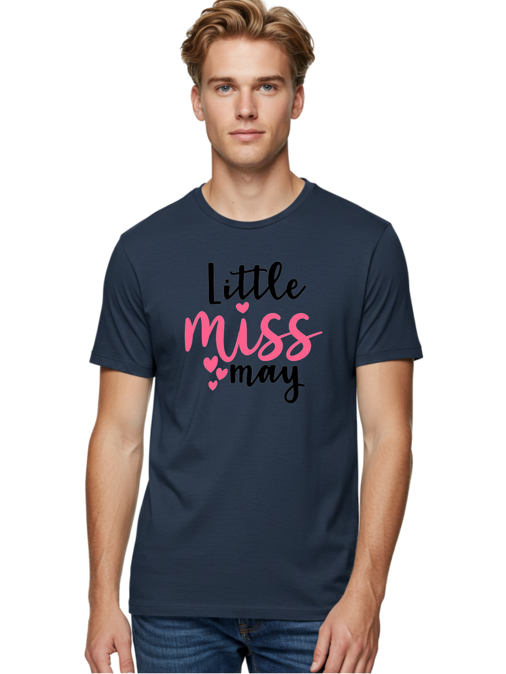 Little-Miss-May Men'S Graphic Tee, 100% Cotton, Comfortable Casual Summer Wear, Machine Washable, Cute Typography, Feminine Design, Heart Motifs, Little Miss May, Sweet Aesthetic, Playful Hearts, Girly Vibe, Whimsical Style Aad432