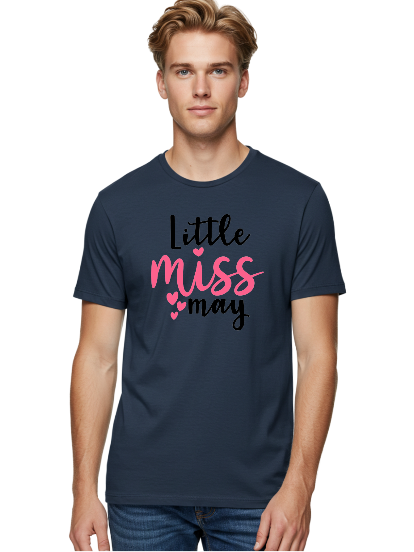 Little-Miss-May Men'S Graphic Tee, 100% Cotton, Comfortable Casual Summer Wear, Machine Washable, Cute Typography, Feminine Design, Heart Motifs, Little Miss May, Sweet Aesthetic, Playful Hearts, Girly Vibe, Whimsical Style Aad432
