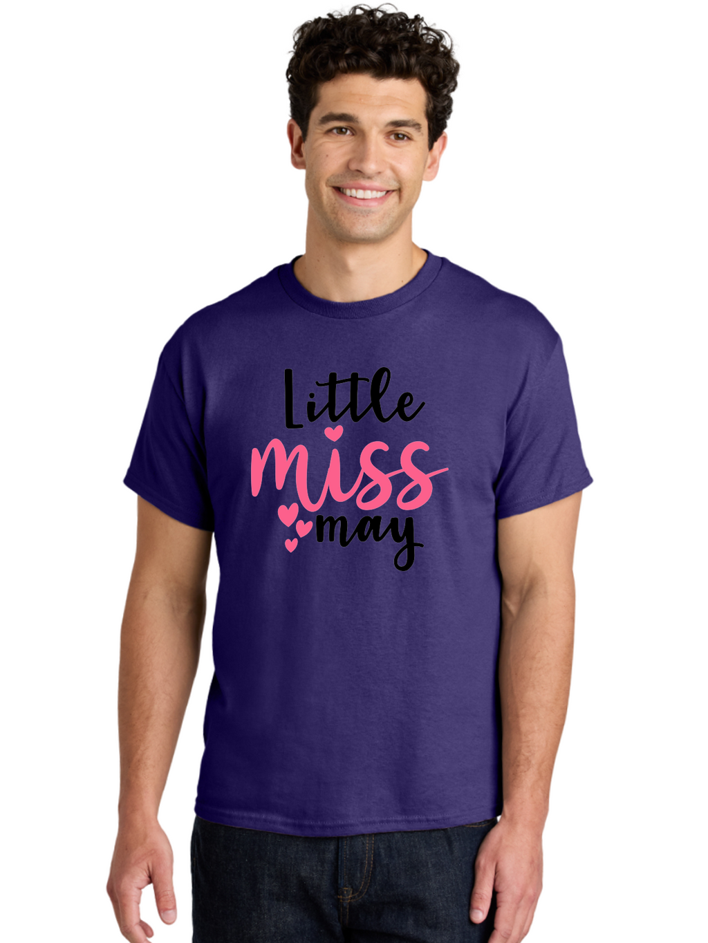 Little-Miss-May Men'S Graphic Tee, 100% Cotton, Comfortable Casual Summer Wear, Machine Washable, Cute Typography, Feminine Design, Heart Motifs, Little Miss May, Sweet Aesthetic, Playful Hearts, Girly Vibe, Whimsical Style Aad432